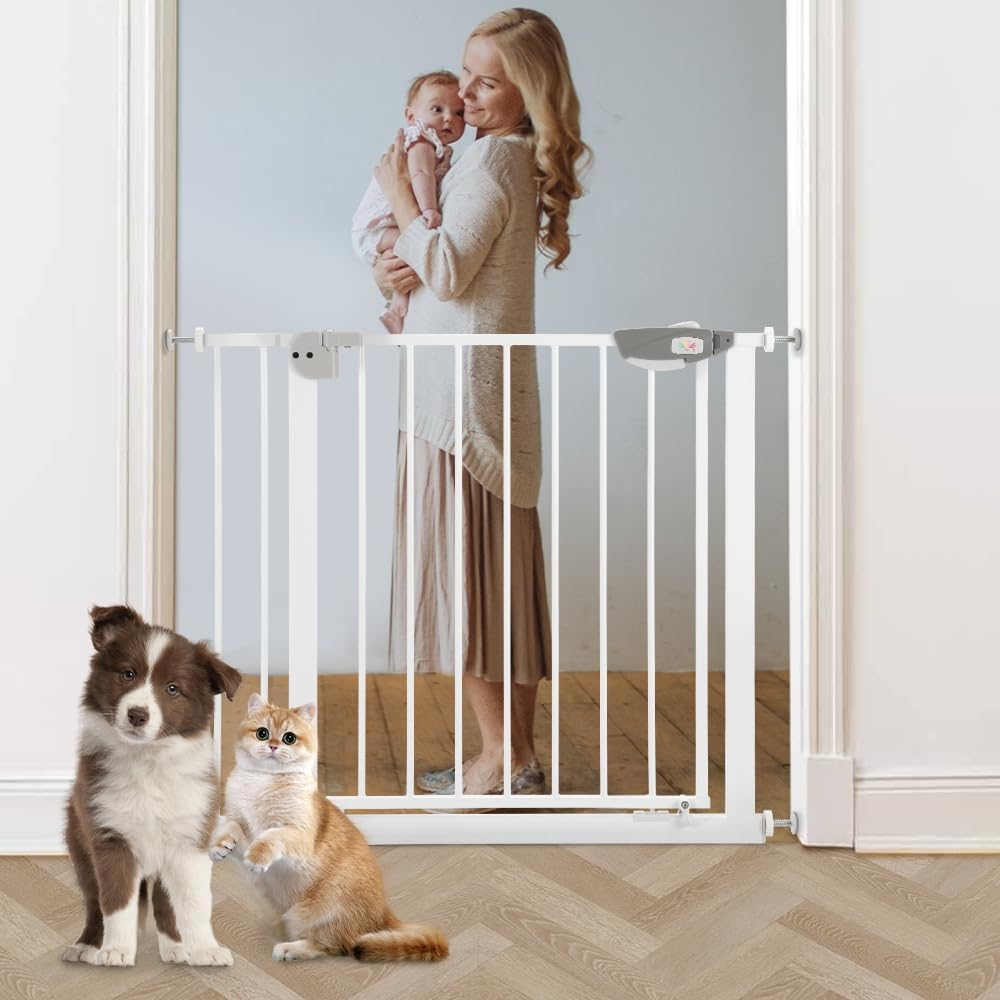 Playpals Baby Gate for Babies, Elders and Pets, 85-94 CM Auto Close Baby Safety Gate for Doorways Stairs, Pressure Mounted Walk through Safety Stair Gate, No Drill, 76 CM Tall, White image number 4