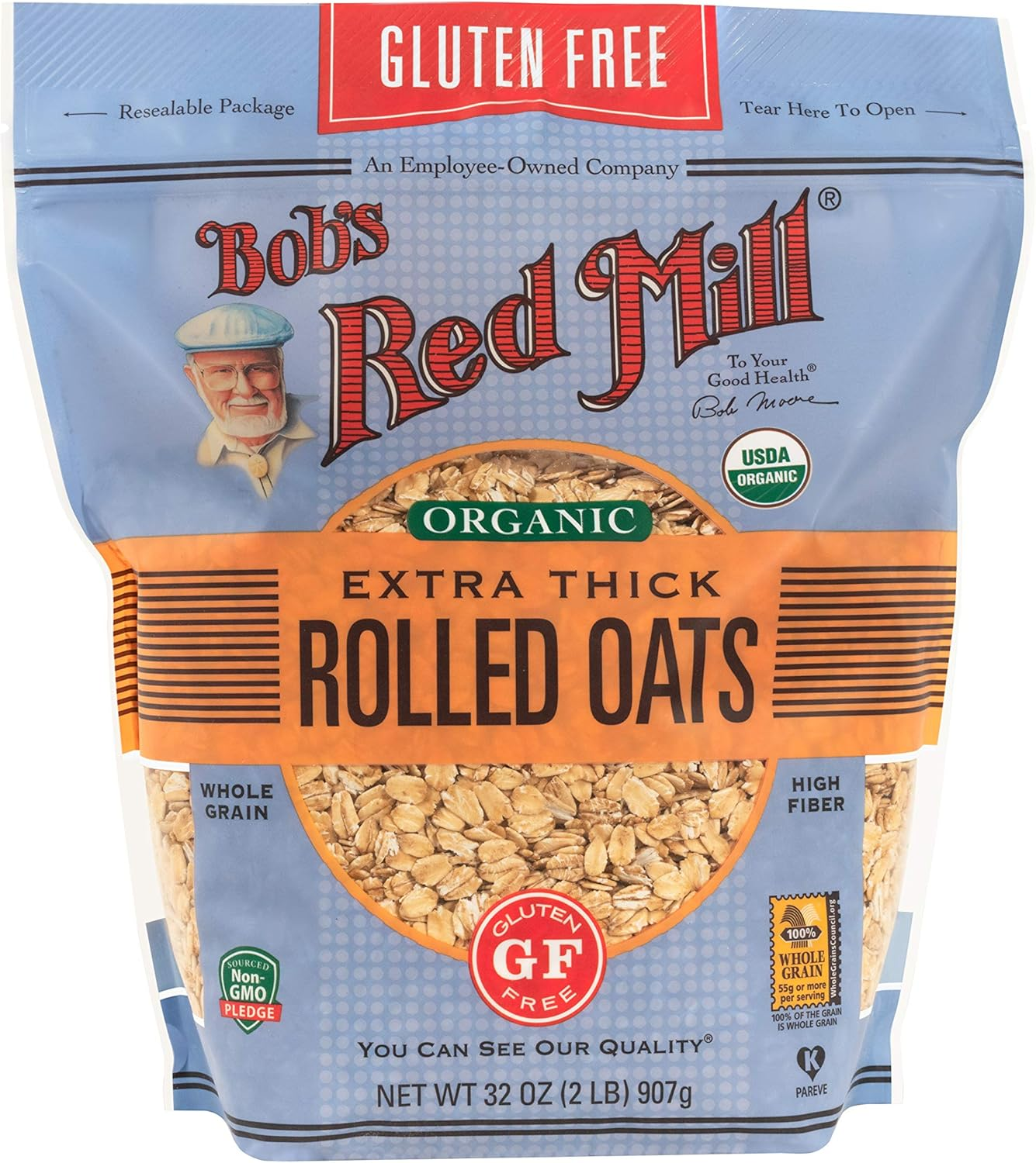 Bob'S Red Mill Gluten Free Organic Extra Thick Rolled Oats, 32Oz (Pack of 4) - Non GMO, Whole Grain, Vegan, Kosher image number 5
