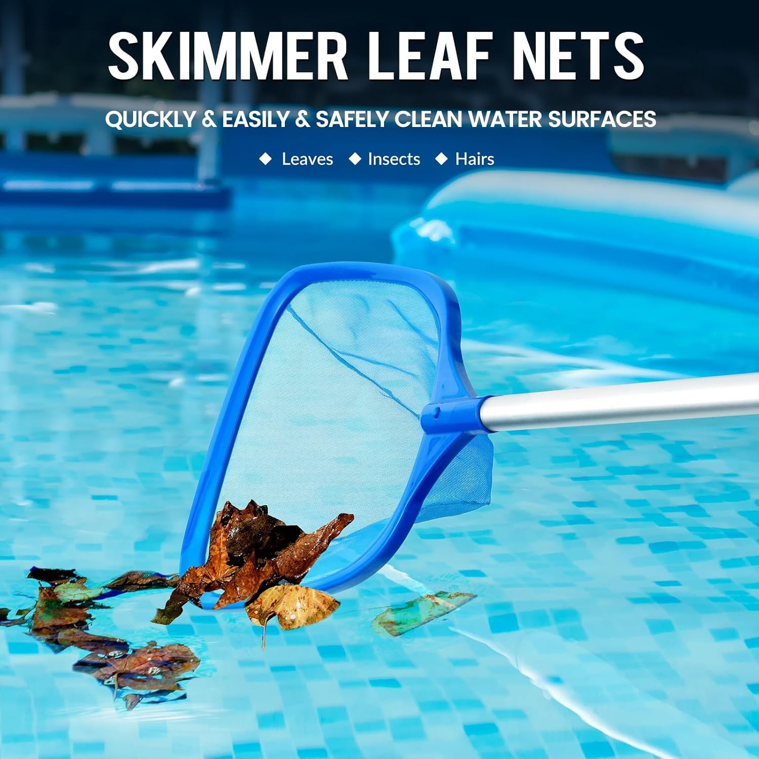 Pool Skimmer Net Deep Pool Leaf Net with Reinforced Frame Large Capacity Rake for Cleaning, Debris Pickup Removal
