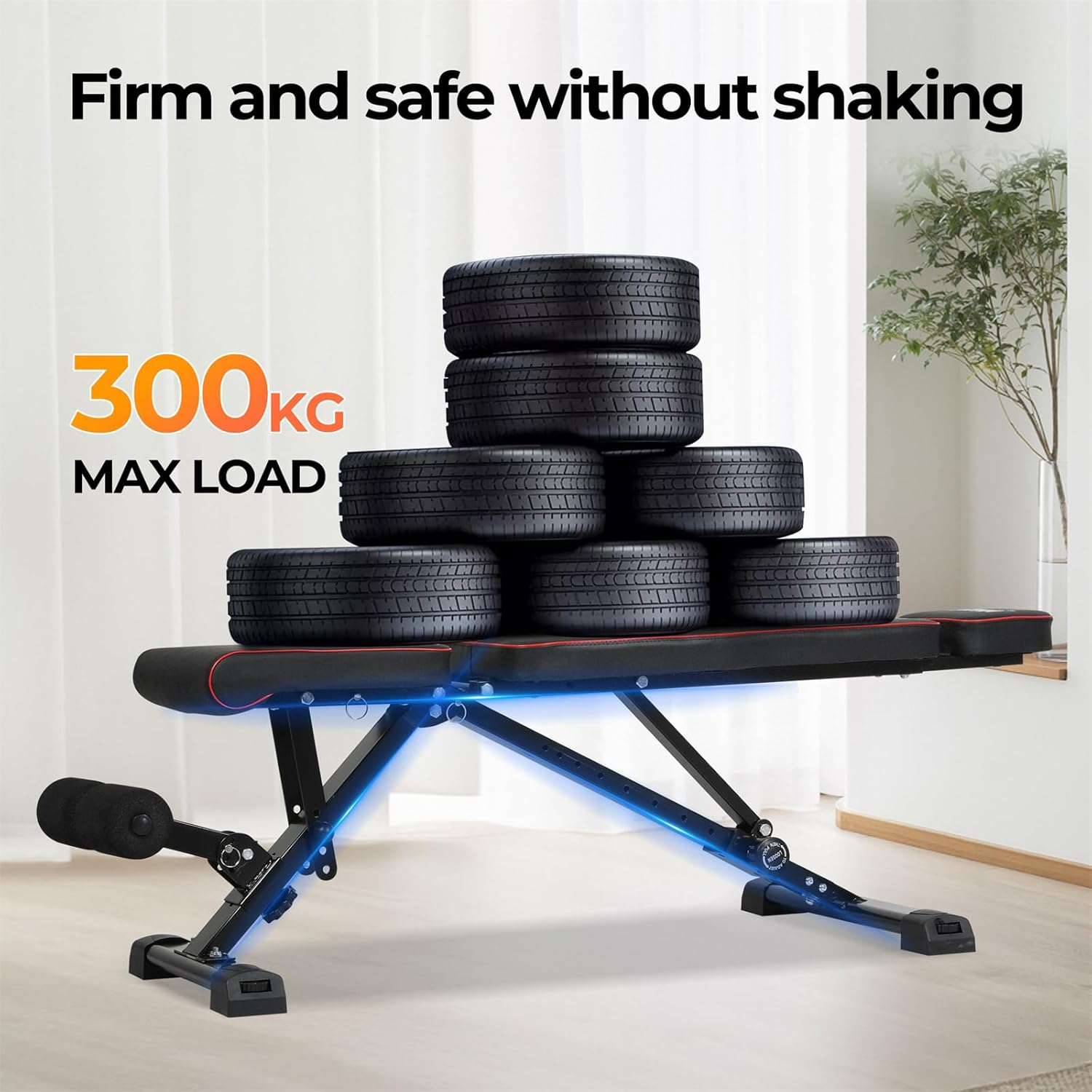 Adjustable Weight Bench,300Kg Fast Folding Incline Decline Flat Bench,Workout Bench with Adjustable Levelling Knobs,Adjustable Neck Pillow,Gym Equipment Home Workout image number 5