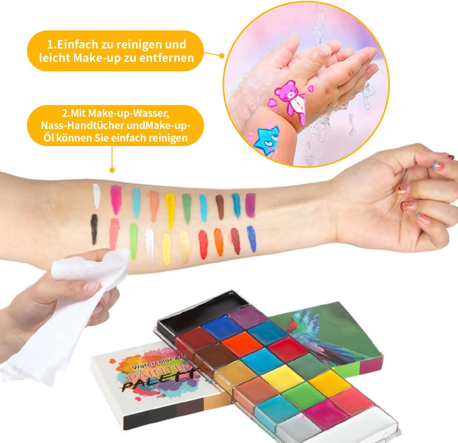 Body Painting Paint Set, 20 Water Soluble Face Paints Children'S Make-Up with 10 Brushes, Body Paint, Body Painting Colours Set for Halloween/Carnival/Christmas/Easter/Colsplay Makeup Body image number 3