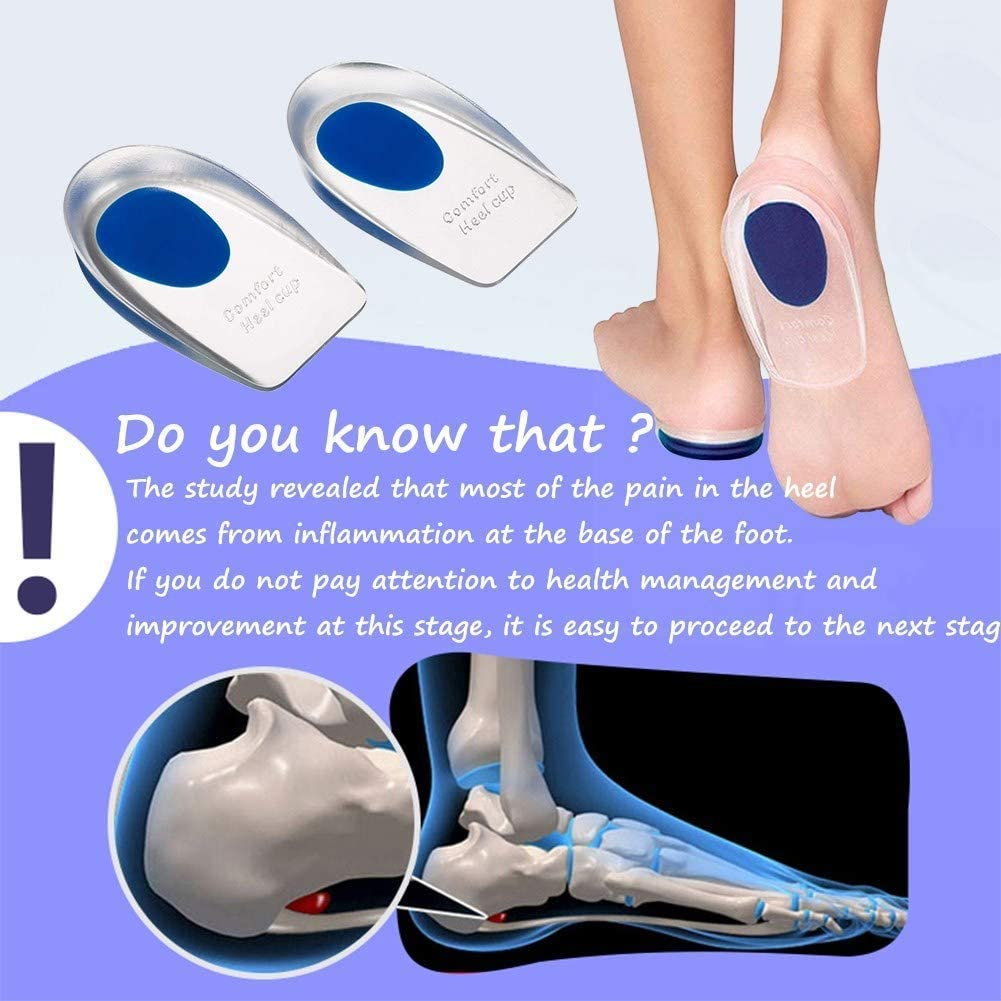 Silicone Gel Heel Cups, Medical Grade Shoe Inserts,Silica Orthotic Gel Pads Cushions Insole for Plantar Fasciitis,Bone Spurs Pain Relief, Sore Heel Pain, Achilles Pain and Foot Care (L)