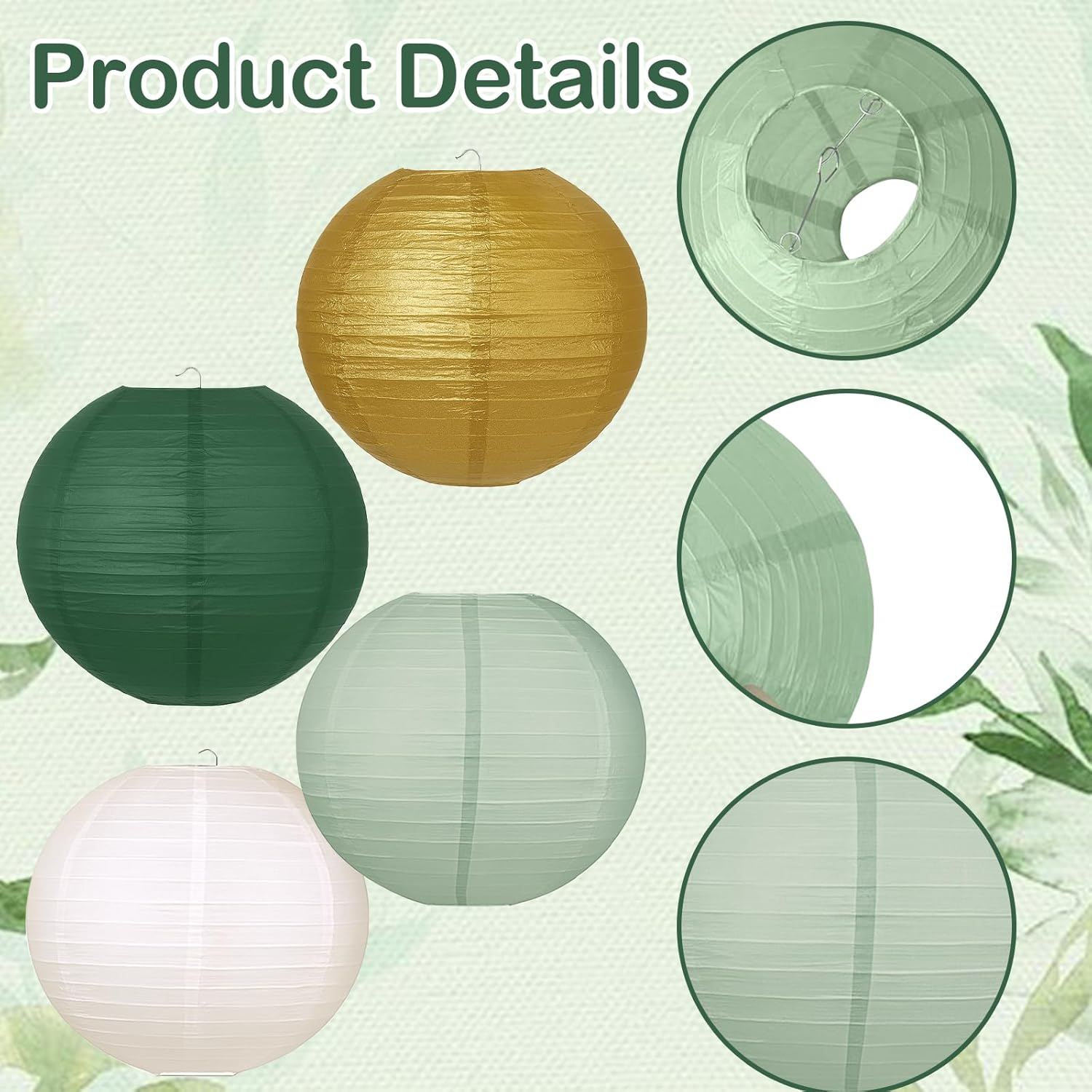 Set of 20 Paper Lanterns in Sage Green - round Paper Lanterns in 4 Sizes (15/20/25/30 Cm) - Lampshades as Decoration for Wedding, Birthday, Baby Shower & Garden Party image number 6