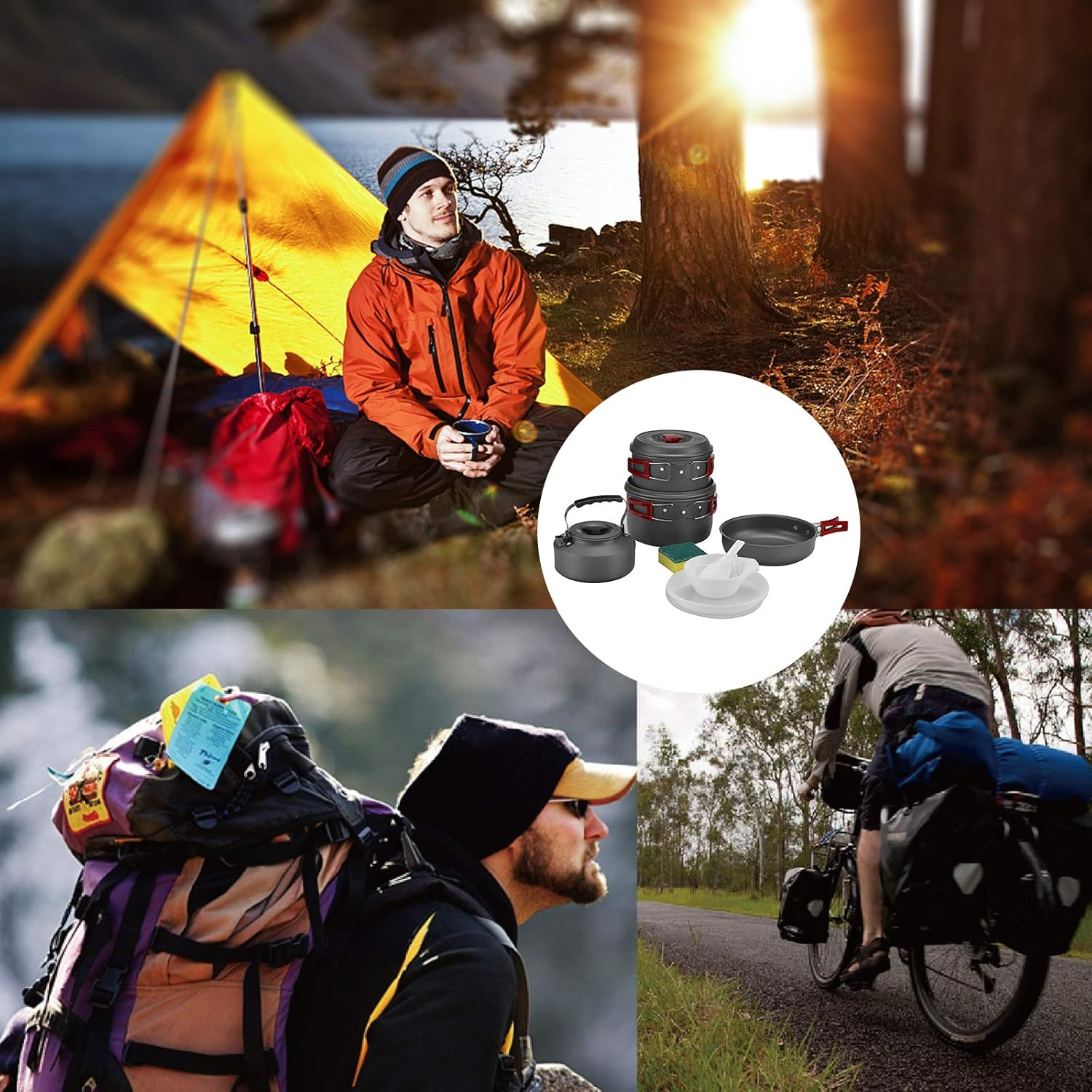 Bulin 24/13/11/8PCS Camping Cookware Pots and Pans Backpacking Cooking Set Lightweight Cookware Mess Kit Outdoor Cook Gear for Family Hiking Picnic - Black-13Pcs image number 6