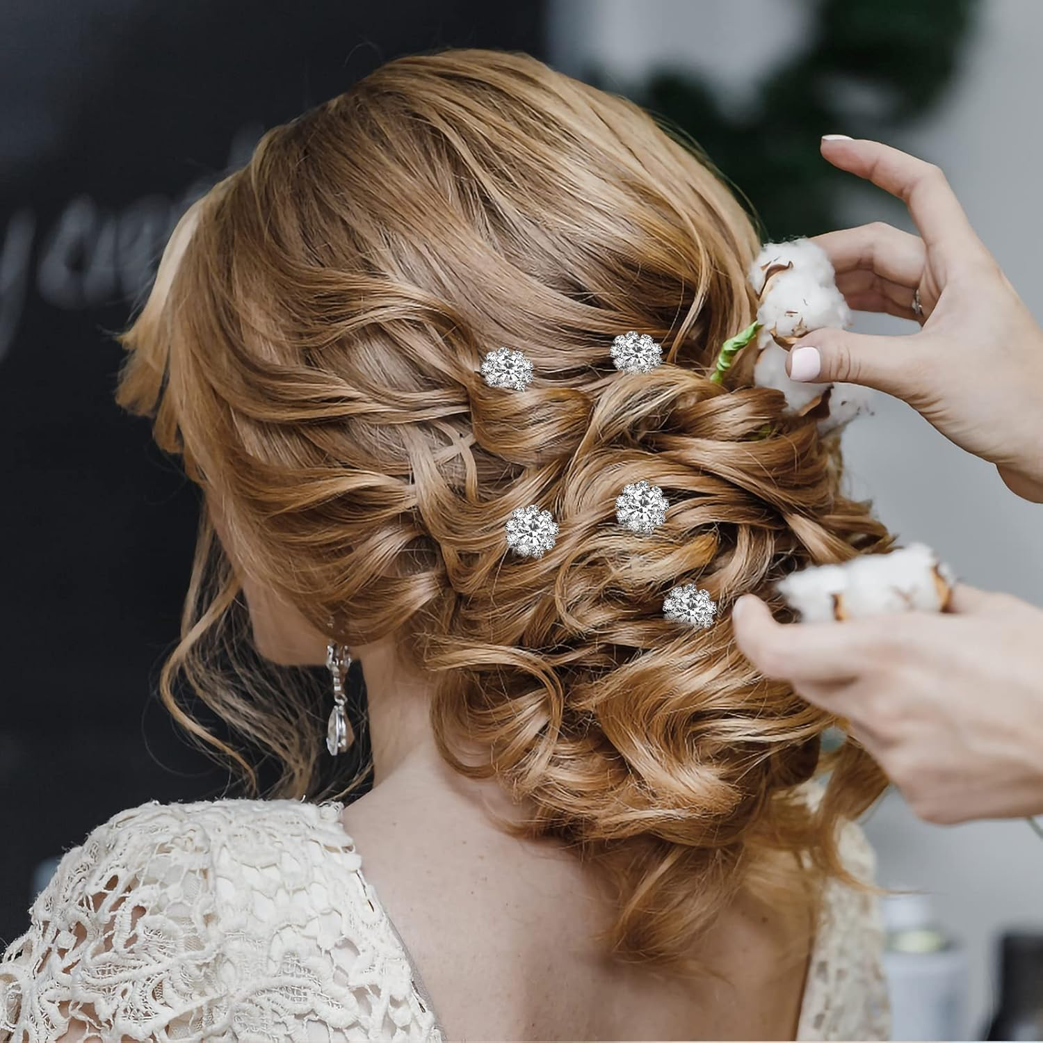 KINBOM 12Pcs Rhinestone Wedding Hair Pins, U Shaped Hair Pins Crystal Flower Hair Bobby Pins Wedding Hair Accessories for Brides Bridesmaids (Silver)