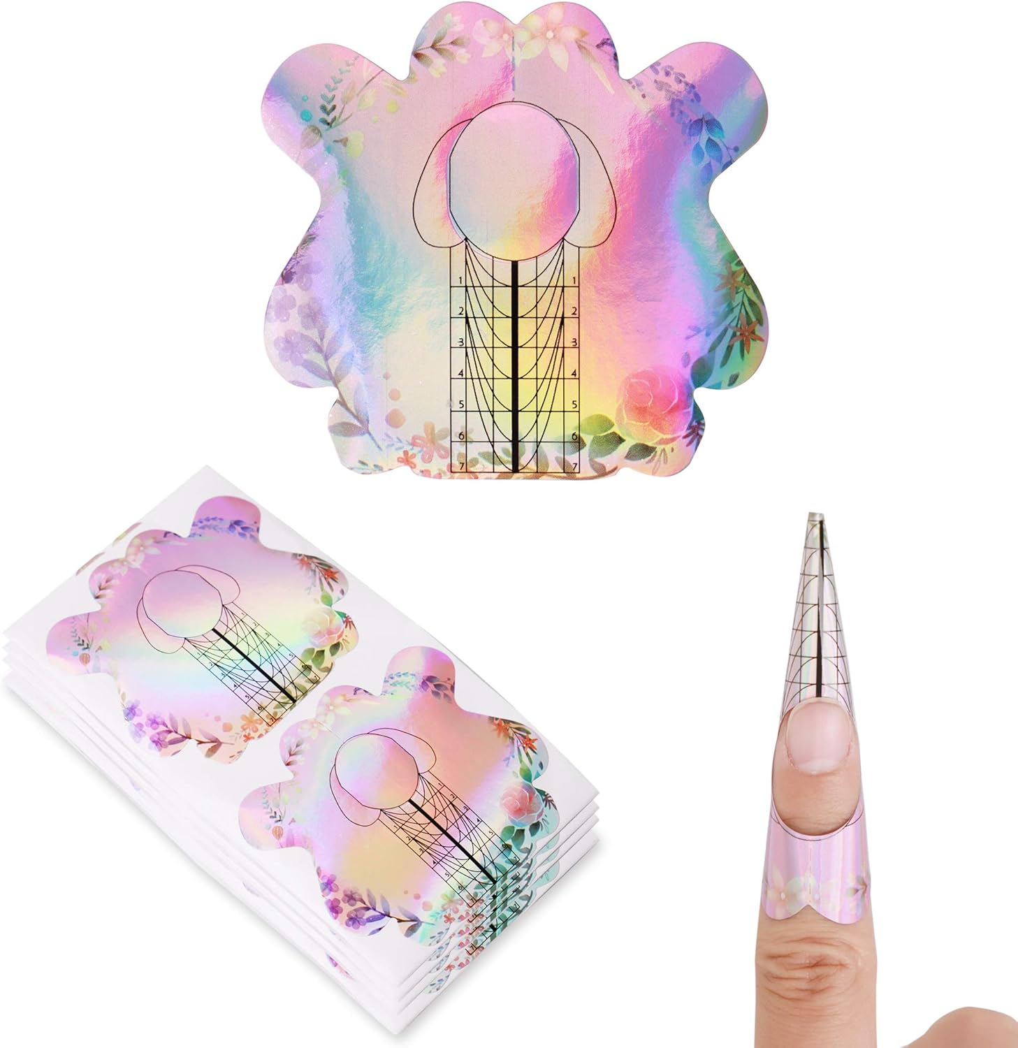 BNG Nail Extension Tips Shapes Guide Sticker Professional Nail Shapes French Acrylic UV Gel Tips Builder Stencil Manicure Tools Reusable Colourful