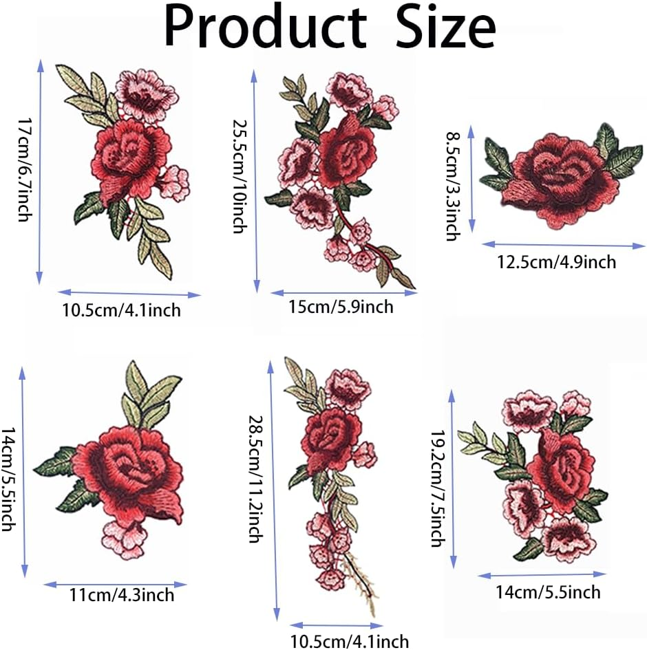 12 Pcs Openwork Embroidery Appliques(6 Pairs),Sew on Embroidered Flower Patches,Rose Embroidered Patches for DIY Crafts Making,Jeans,Hat,Backpacks,Jacket,Bags, Clothes,T-Shirt,Dress,Blouses image number 2