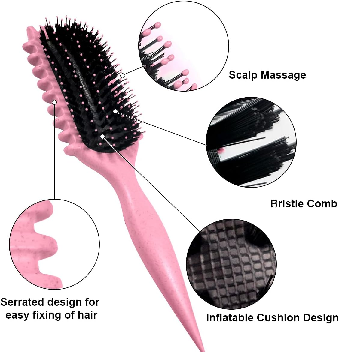 Ruayia Teeth Combs + Shark Tooth Comb Women, Wide Tooth Comb Kit for Men, Hair Styling Salon, Highlight Comb, Wide Tooth Comb, Curling Brush, Coarse Teeth - Pink