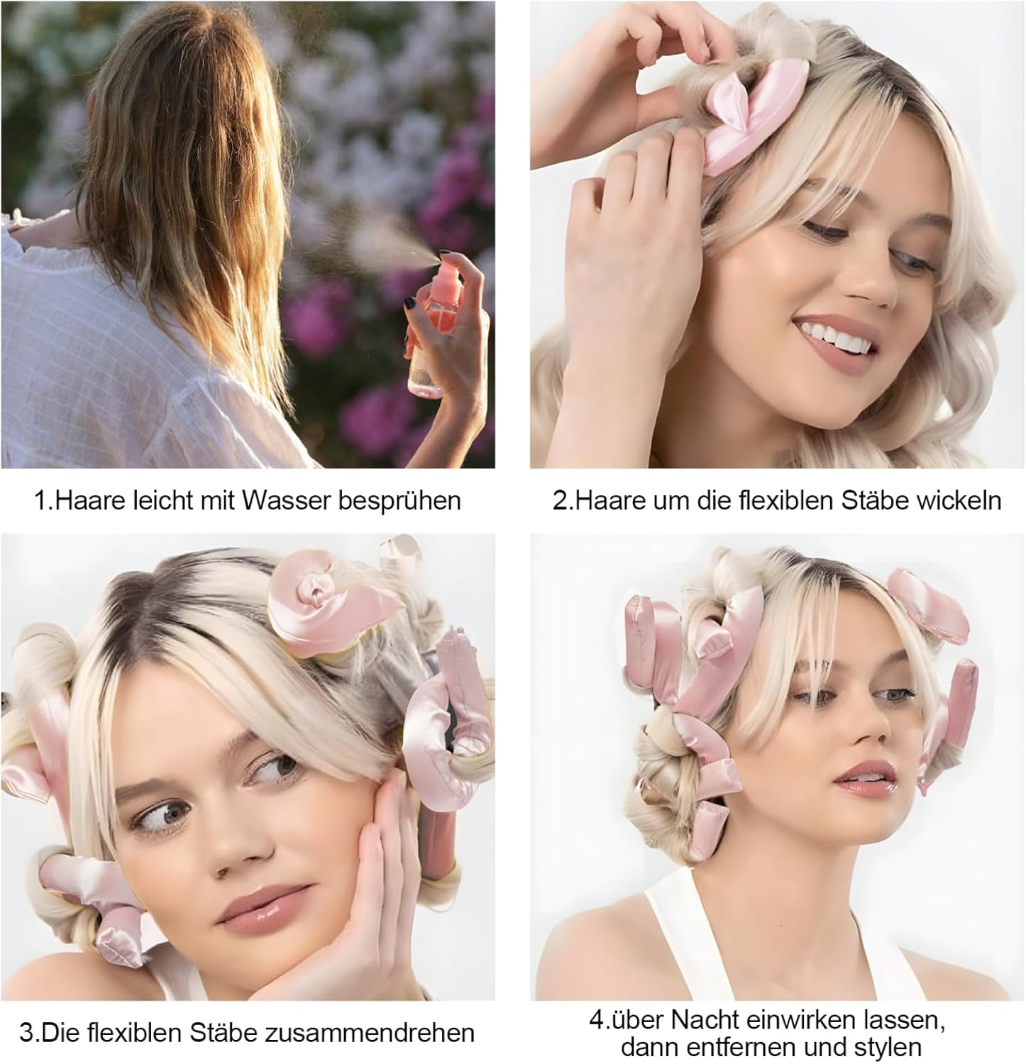 Pack of 6 Curls without Heat, Heat-Free Curlers, Overnight Curls, Overnight Blowout Curls, Satin Heat Free Curling Iron, DIY Heatless Curls Band for All Hair Types (Pink) image number 6