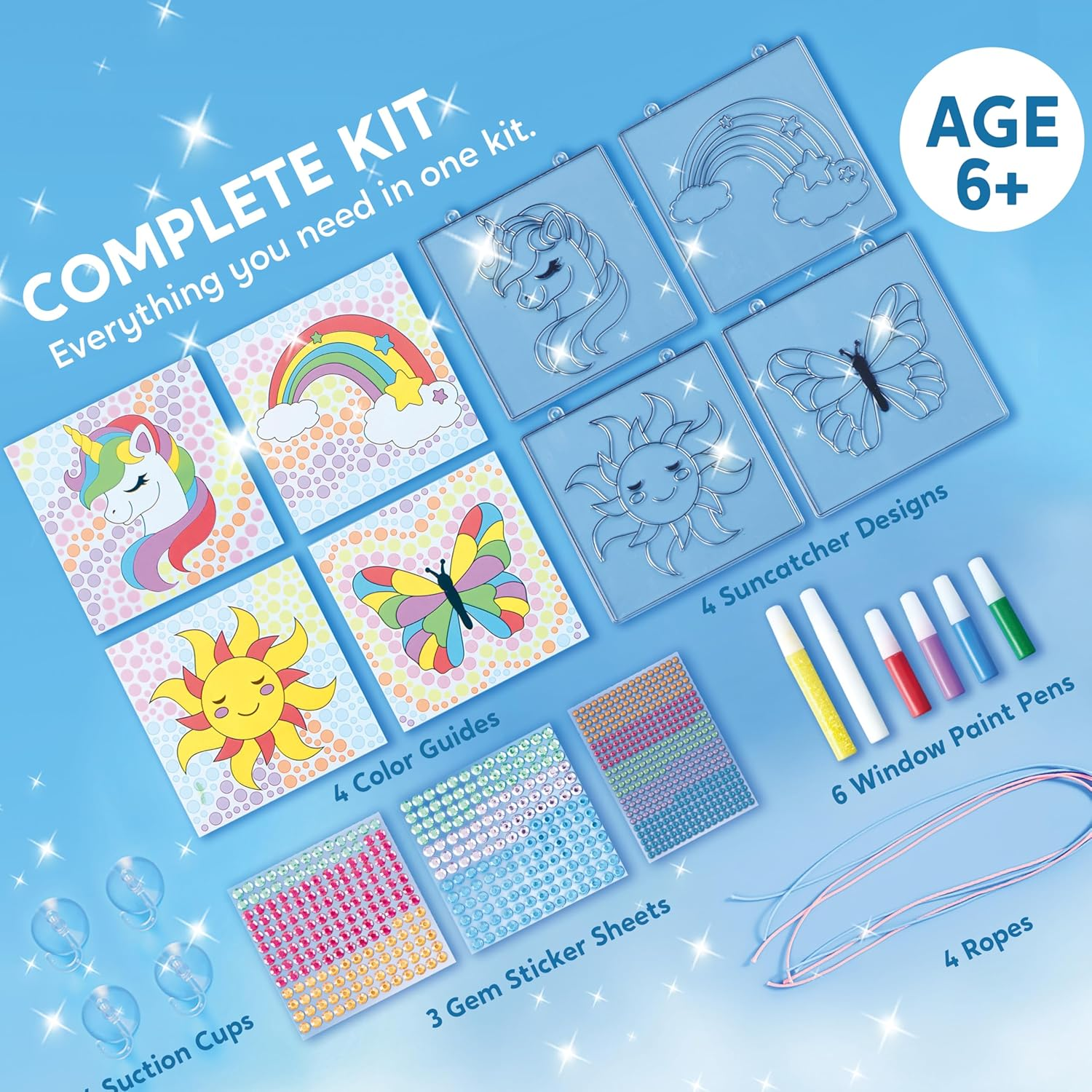 Klever Kits Suncatcher Craft Kit for Children, Arts and Crafts for Kids Age 6 7 8 9-12,Gem Diamond Painting Craft Kits,Girls Gifts,Window Gem Art Set,Birthday Presents(Sun+Unicorn+Butterfly+Rainbow) image number 6