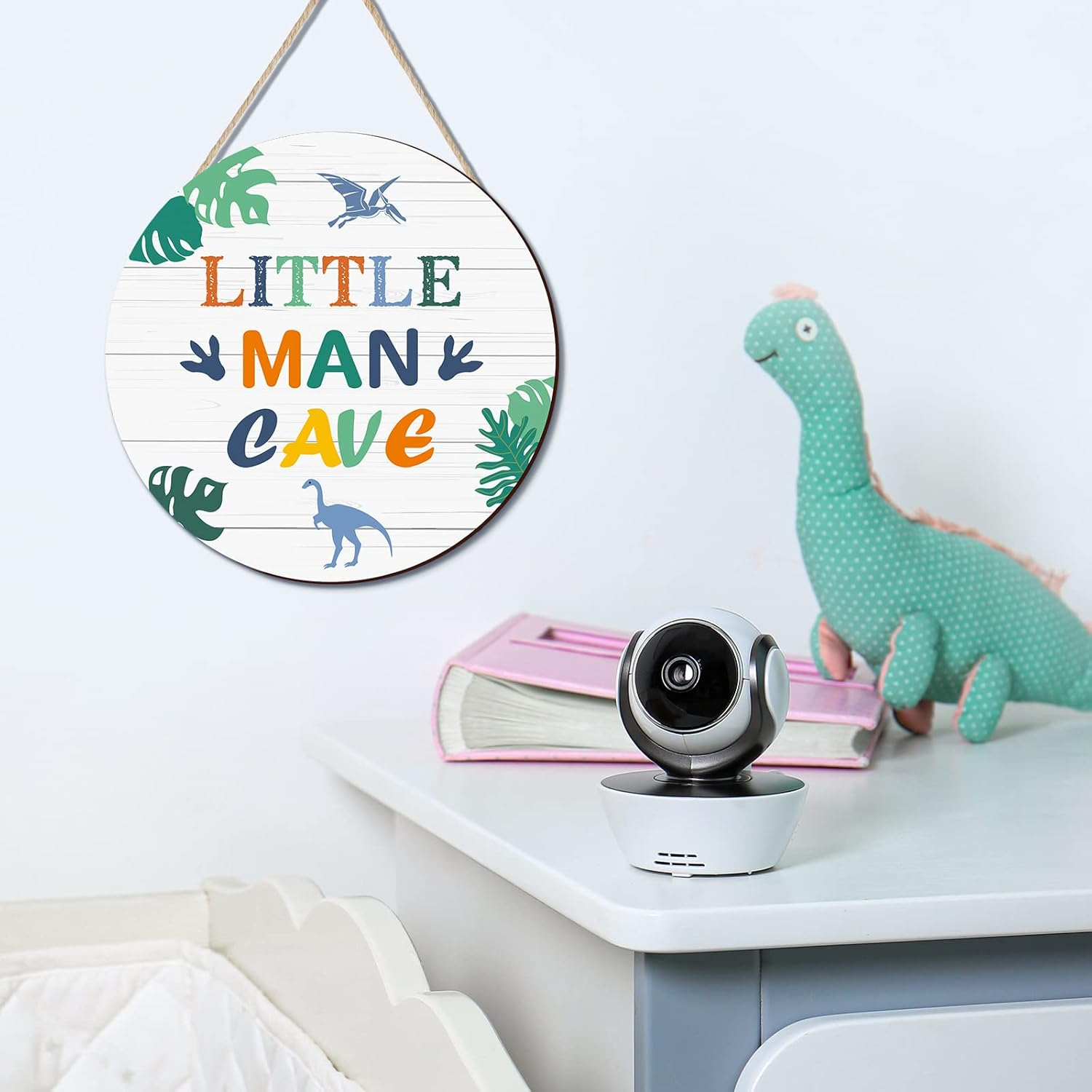 Little Man Cave Wooden Sign Dinosaur Quote Wood Plaque Nursery Hanging Wall Art Decor for Kids Toddler Boys Bedroom Playroom Living Room Decorations image number 4