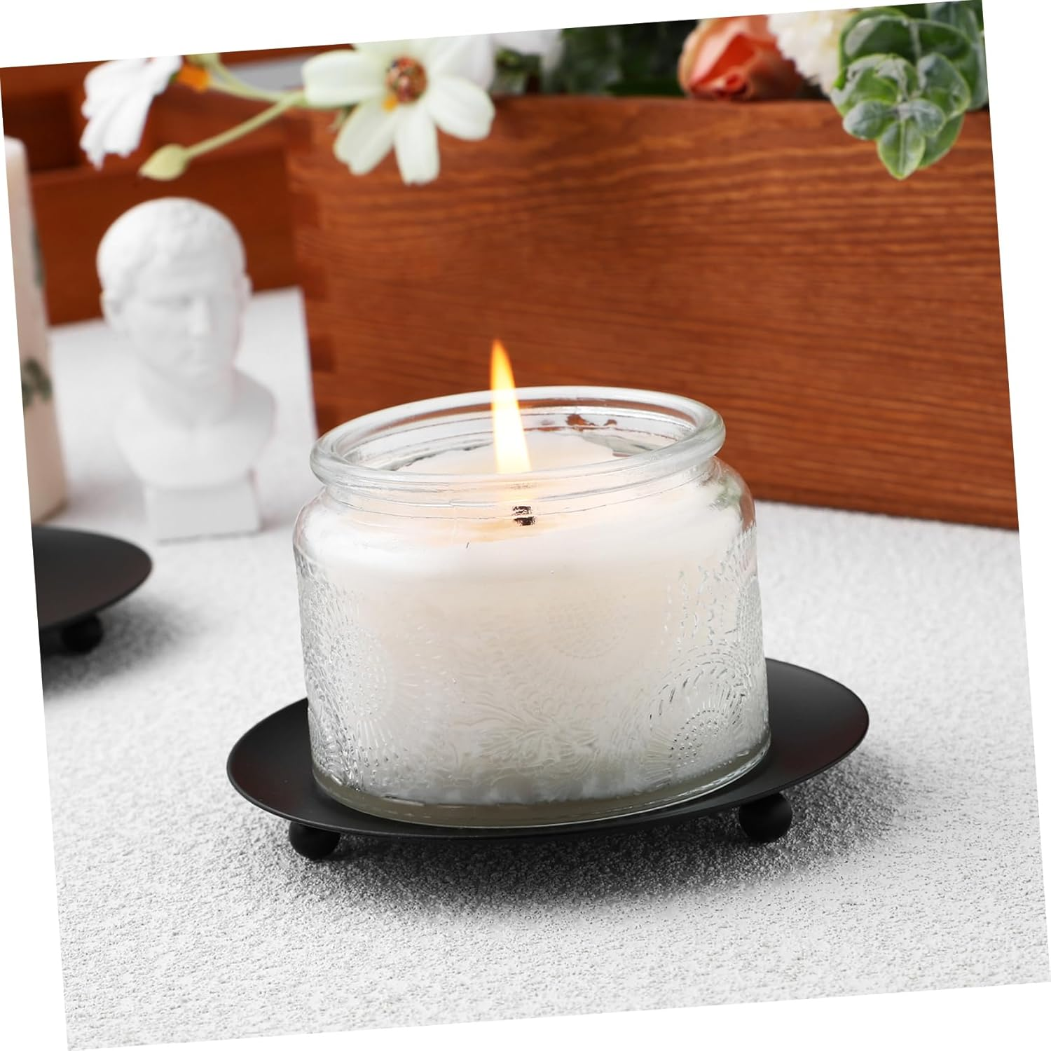 LABRIMP 4-Piece Black Iron Candle Holder Set 10Cm Geometric Candle Plates for Pillar Decorative Stands for Weddings and Parties image number 2