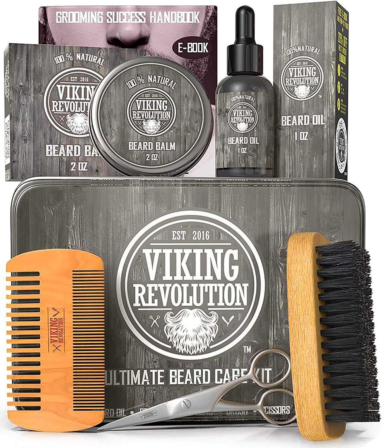 Viking Revolution - Ultimate Beard Kit - Beard Grooming Kit with Beard Brush, Beard Comb, Beard Balm, Beard Oil, Beard & Moustache Scissors - Gifts for Men image number 2