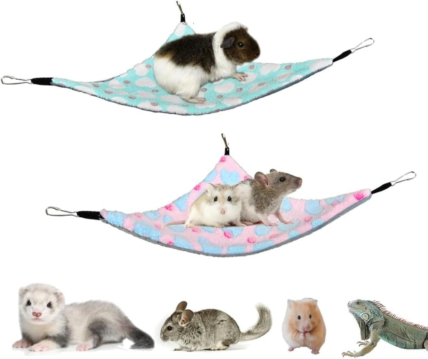 GOMICRAFT Pack of 2 Hanging Corner Hammock with Hooks for Ferrets, Rats, Guinea Pigs, Chinchillas, Hamsters, Hedgehogs, and Other Small Animals., Large, Coffee+Purple
