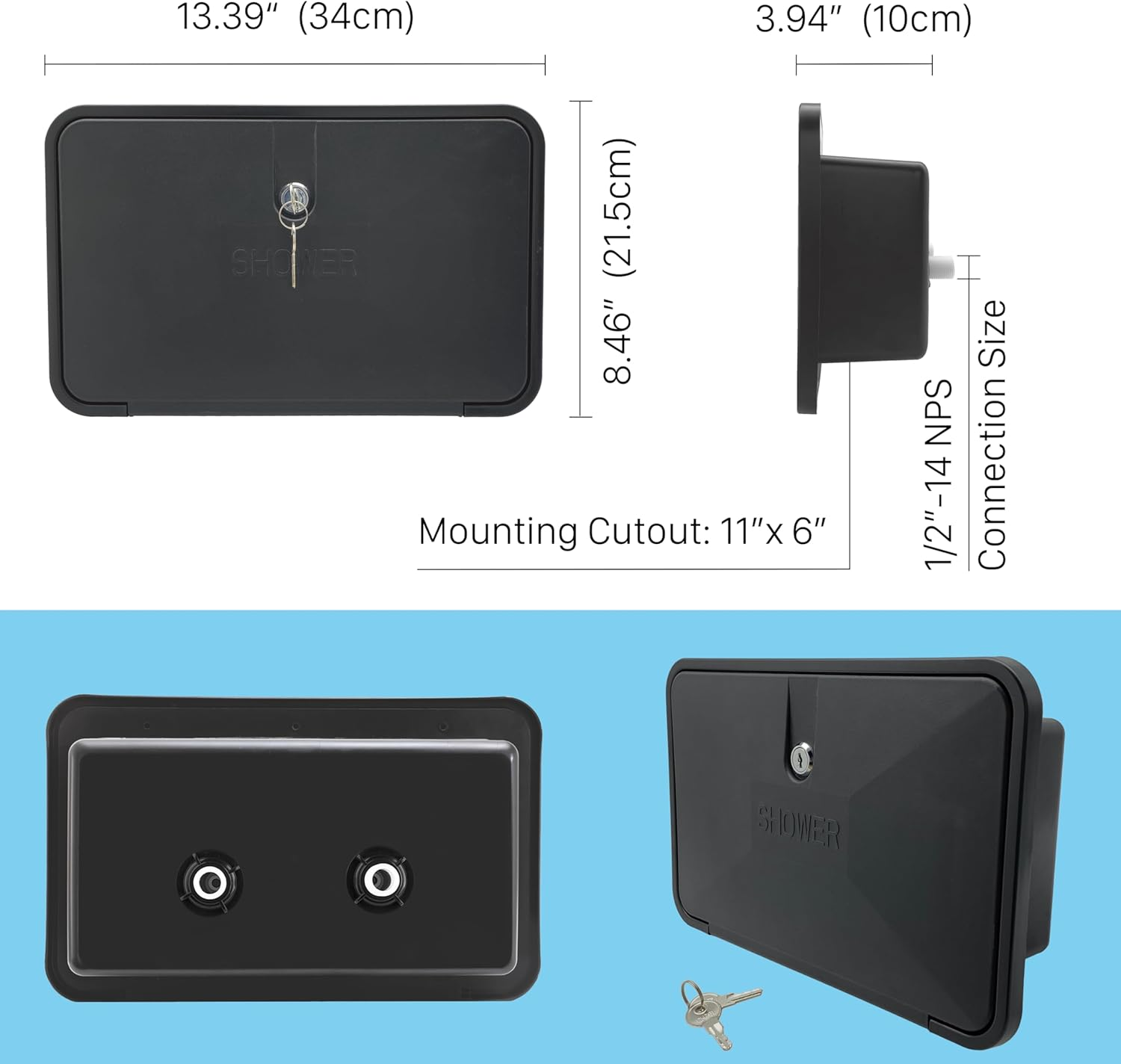 RV Outdoor Shower Exterior Shower Box Kit for RV, Camper, Van, Travel Trailer, Motorhome and Boat, Black image number 2