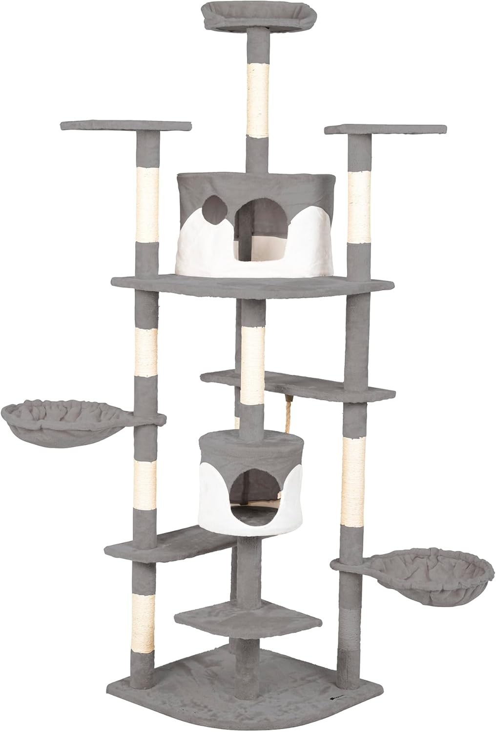 Casa Basics Cat Tree Scratching Post for 1-3 Cats, Large Height 204 Cm Climbing Tower, Multi-Level Stable, Activity Trees, Platforms, Rope, Rope, Hutches, Nests, Soft Plush Fabric (Black)