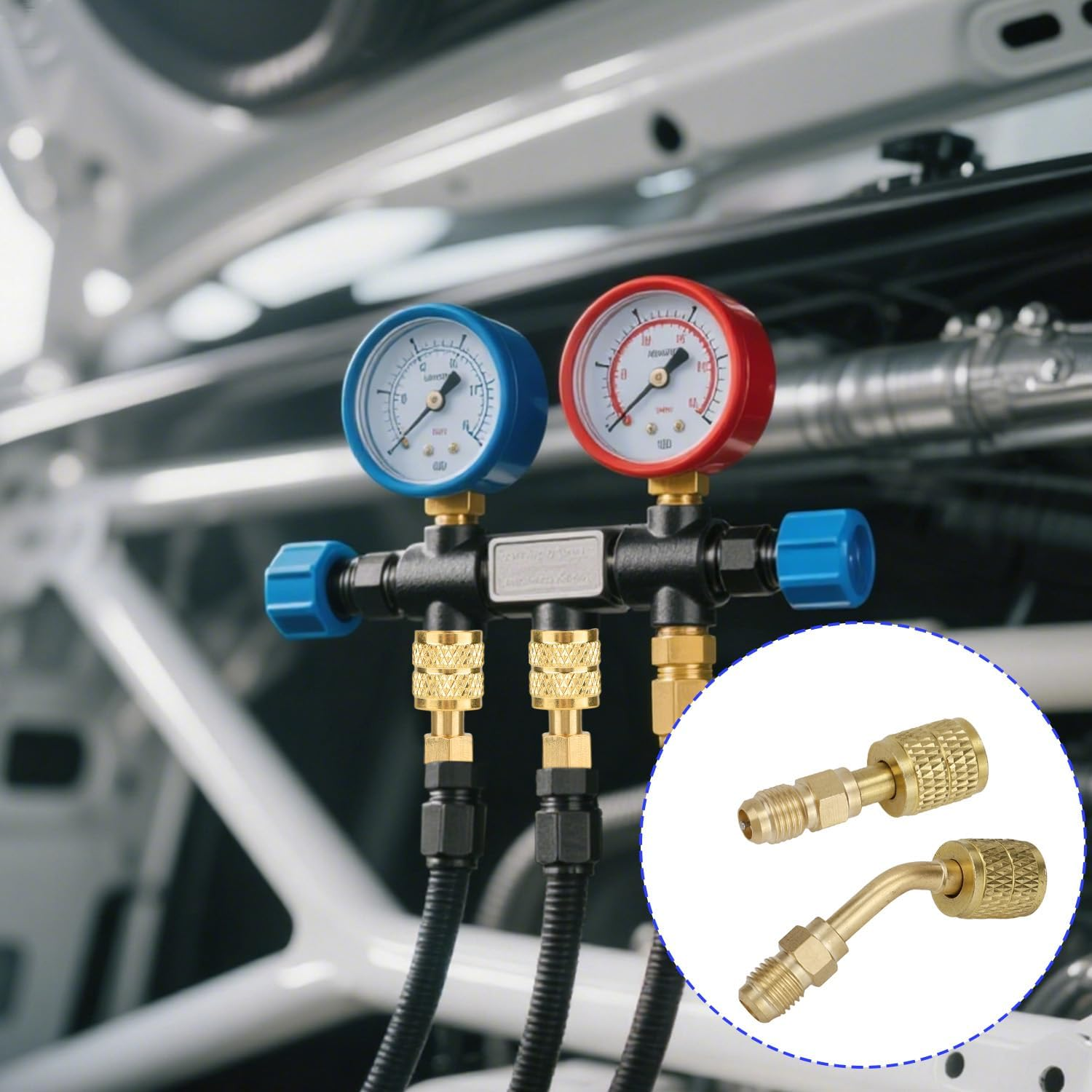 2Pcs A2L R32 R454B & 2Pcs R32 R454B Refrigerant Brass Adapter, 1/4" Female to 1/4" Male Reverse Thread Adapter HVAC Quick Connect Fittings for Tanks Split Systems image number 4