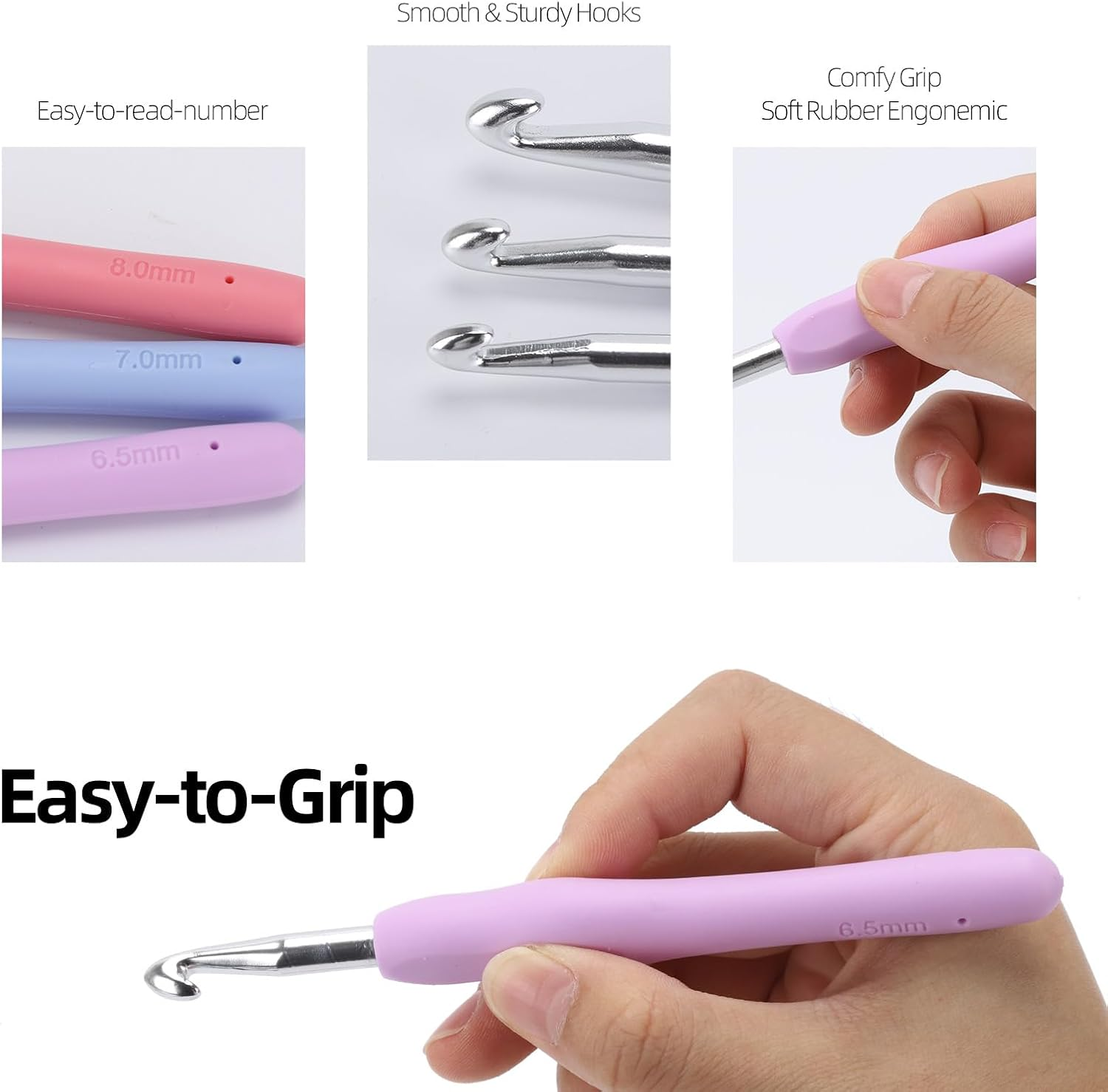 BTYMS 12Pcs Crochet Hooks Set, Ergonomic Handle Crochet Hook Needles for Arthritic Hands, Knitting & Crochet Supplies for Beginners, Extra Long Crochet Needles Size (2.0Mm-8.0Mm) image number 4