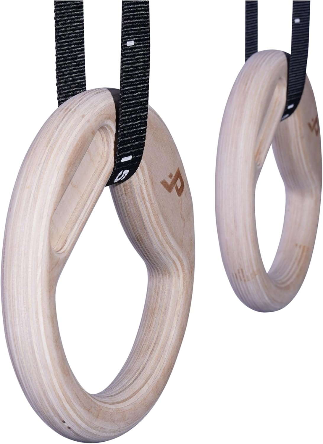 Wooden Gymnastic Rings with Built-In Hangboard &ndash; 32Mm Birch Olympic Rings with 6 Grip Options & Numbered 38Mm Straps &ndash; Calisthenics, Climbing, Bodyweight Training image number 1