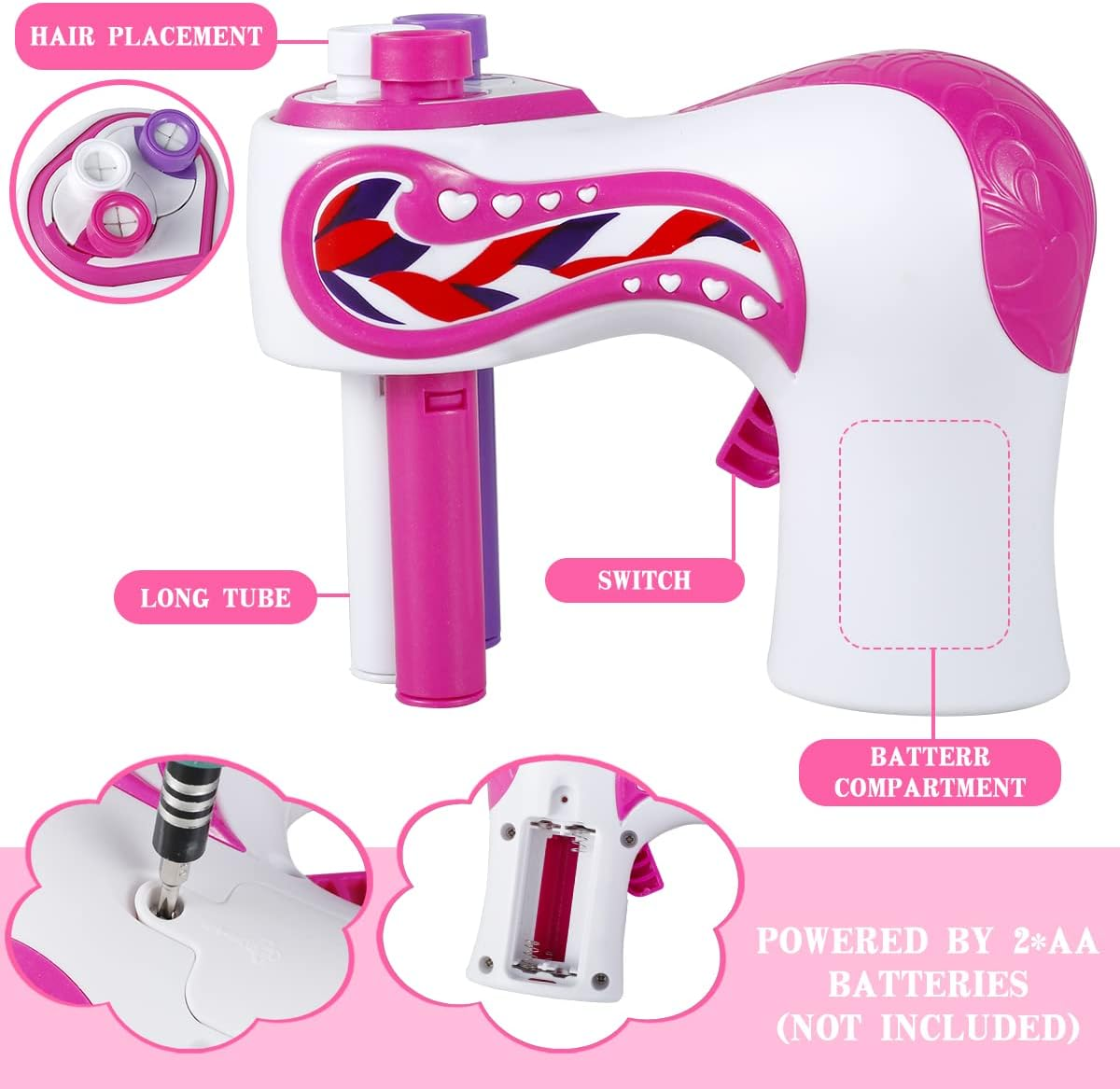 Electric Hair Braider, Braiding Machine, 360-Degree Rotation Styling Tools with Built-In Sensitive Detector Multifunctional DIY Hair Styling Tools Quick Twist Hair Braider Machine Styling for Girls Kids Christmas Halloween Birthday image number 3