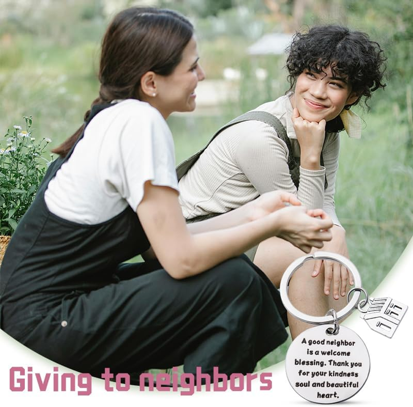 Neighbor Keychain Gifts for Men Women Neighbor Christmas Birthday Gifts for Neighbors Moving Away Gifts for Neighbors Thank You Keychain Gifts for Neighbor Felmale Male