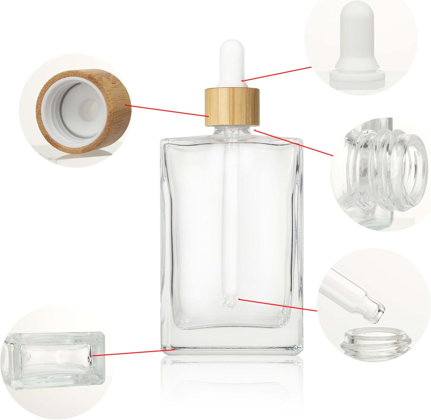 COSIDEA 3 Pcs Empty 3.33Oz / 100Ml Empty Clear Flat Glass Dropper Bottles Droppers for Oils Bamboo Cap Essential Oil Bottle Travel Serum Containers image number 4