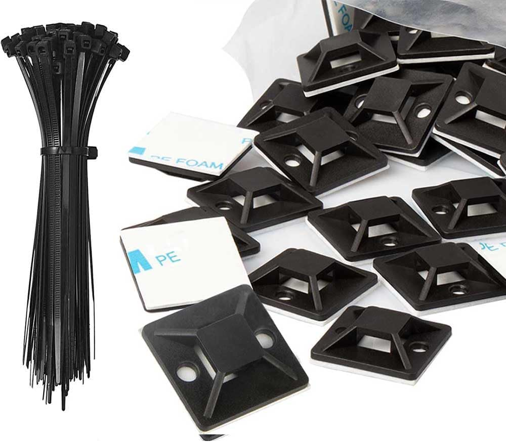 Zip Tie Mounts - Small Cable Tie Adhesive Mount, 3/4In Black 100PCS. Wires Zip Tie Adhesive-Backed Anchors for Pedal Board Cable Management Indoor image number 1