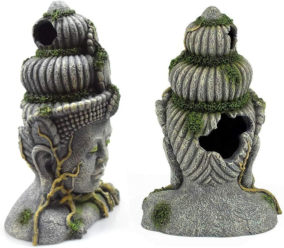 Hamiledyi Buddha Head Statue Aquarium Decorations Resin Fish Hideout Betta Cave for Large Fish Tank Ornaments Betta Sleep Rest Hide Play Breed image number 2