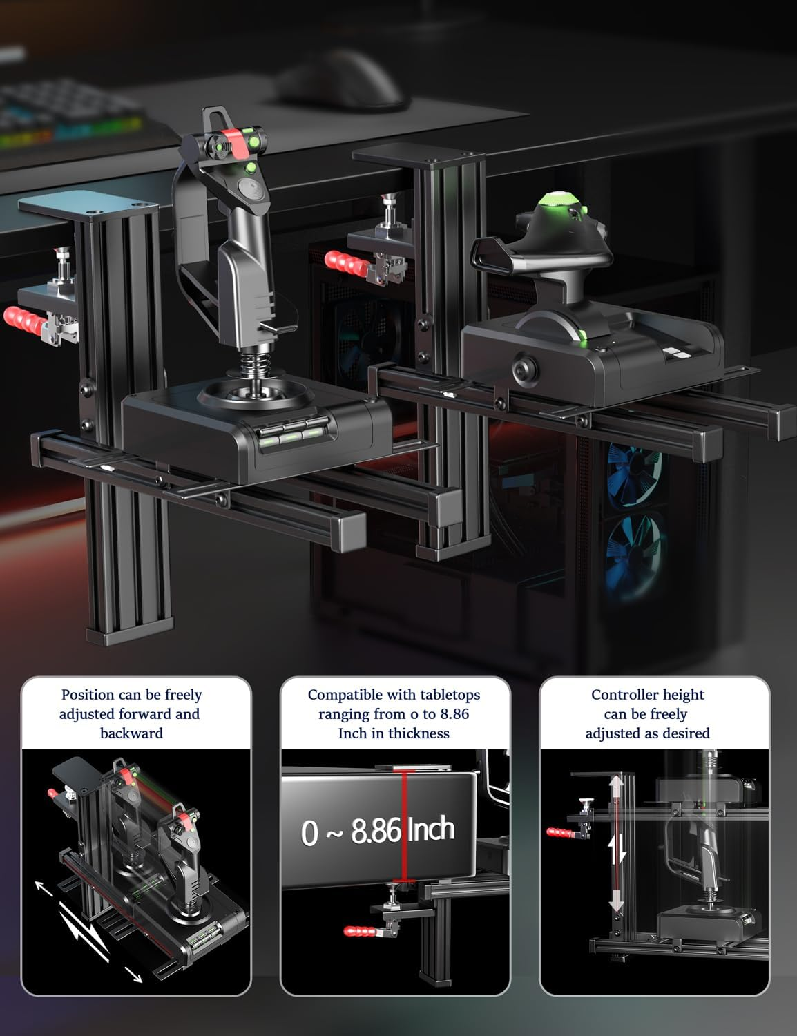 2 Set Desk Mount for Flight Sim Hotas Compatible with Logitech X56/X52/X52 Pro, Thrustmaster Hotas Warthog/T.16000M/T-Flight Hotas 4/X, Simtask Farmstick,Winwing Hotas, VKB, VPC Hotas (Standard) image number 3