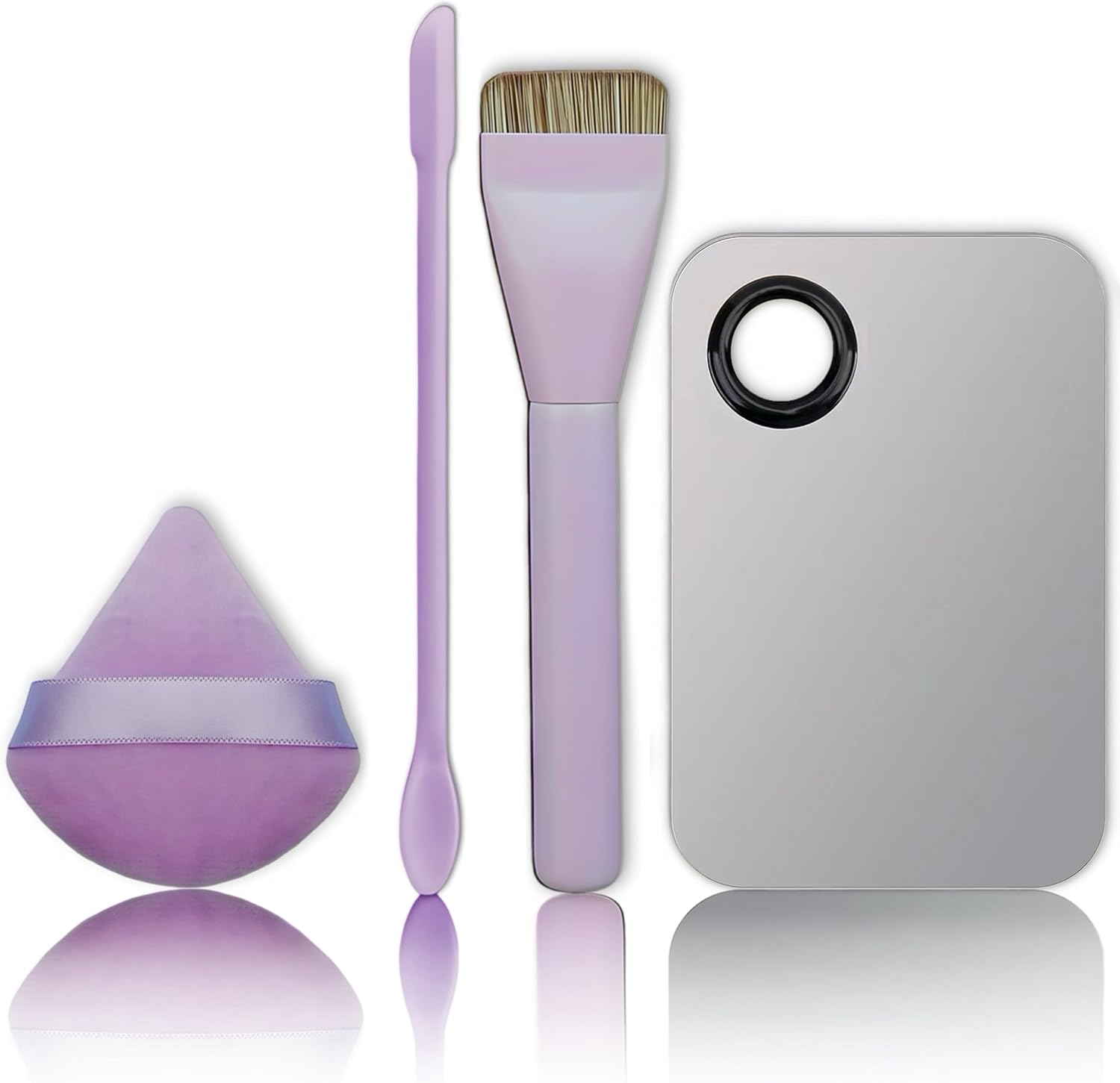 Makeup Brush Set - Flat Foundation Brush, Blender Sponge, Face Spatula, Puff & Heart-Shaped Mixing Palette with Leather Case &ndash; Complete Face Makeup Tool Kit for Blending, Foundation & Application