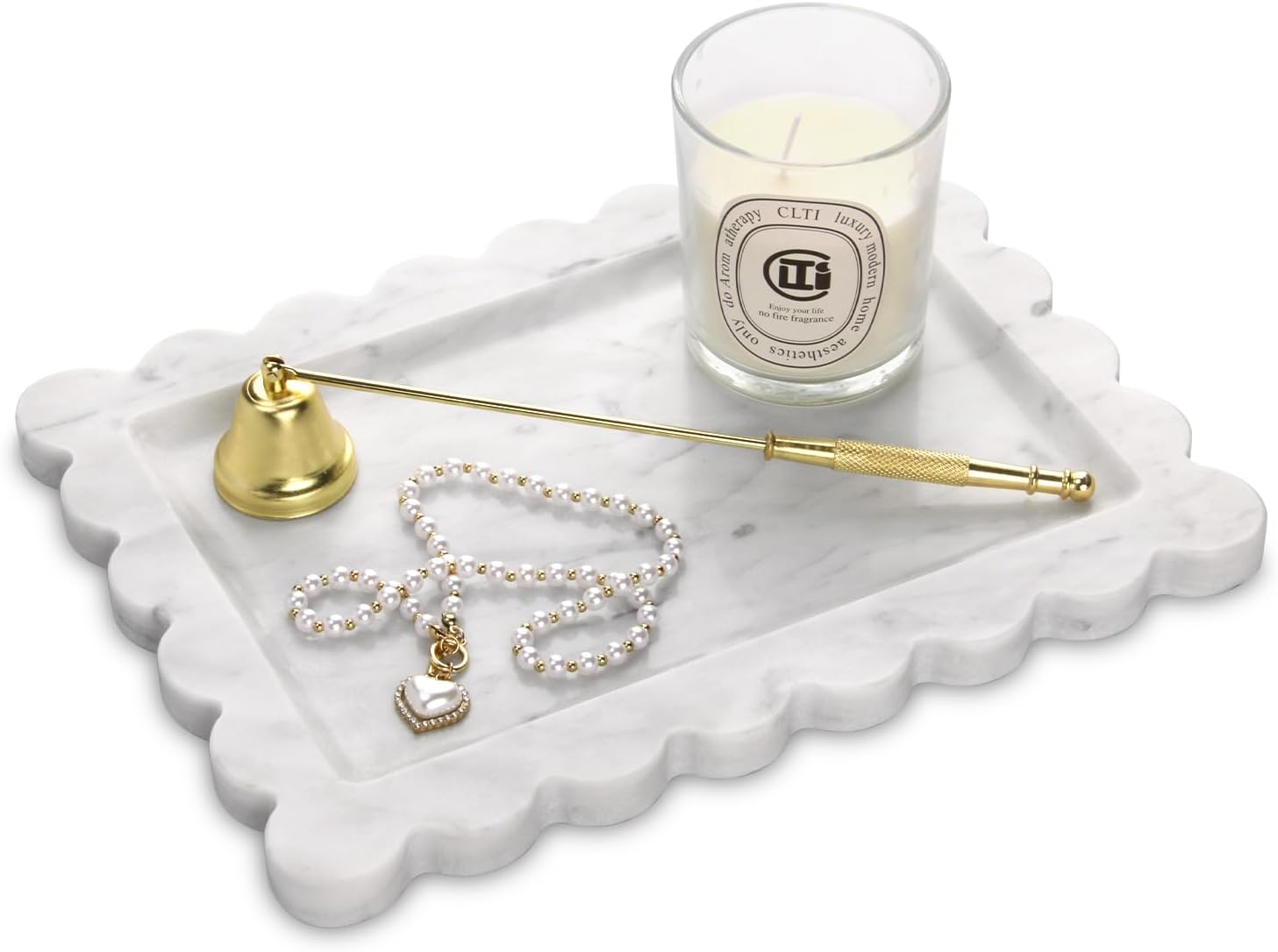 Square Marble Decorative Tray with Scalloped Edge,Luxury Natural Italian Stone Bathroom Vanity Tray, Dresser Top Perfume Coffee Home Sink Tray, Key Trinket Ring (Turkey Calacatta Viola, 8 * 8)