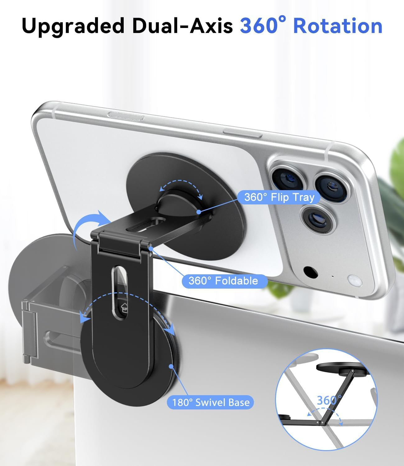 ALAFLY Magnetic Laptop Phone Holder Compatible with Magsafe Iphone, Dual-Axis 180&deg; Adjustable Side Phone Mount, Slim Portable Foldable Stand for Computer/Tesla/Monitor/Treadmill, Black image number 5