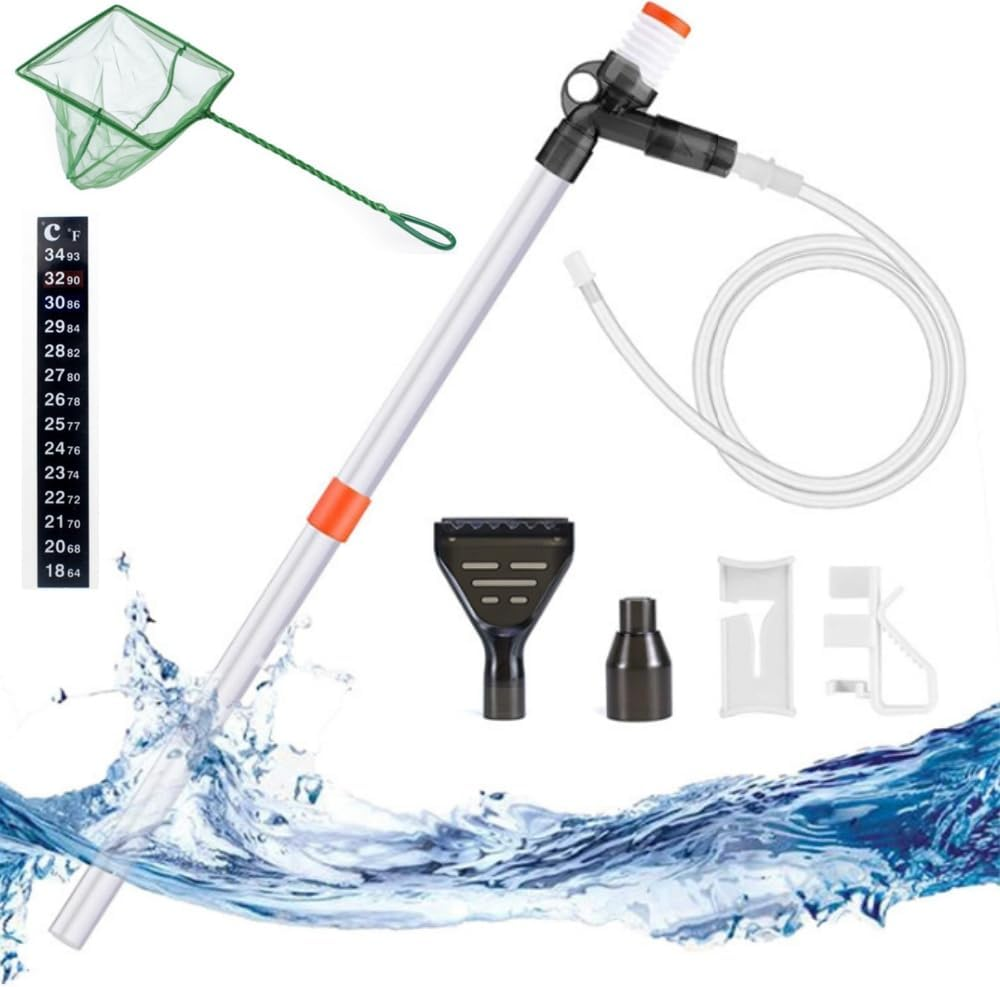 DACUAN Aquarium Gravel Cleaner, Fish Tank Cleaner Kit, Fish Tank Vacuum Cleaner Kit Tool with 2 Extendable Pipe, Glass Scraper, Water Flow Controller Clamp, Fish Net, for Water Changing, Sand Washing image number 2
