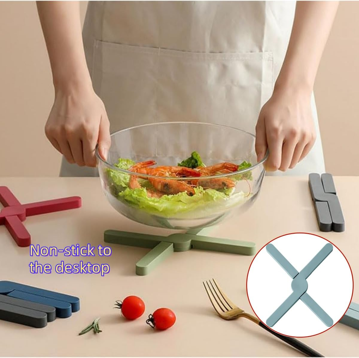 7 Pcs Foldable Silicone Trivets,Heat-Resistant Folding Pad,Drying Pad，Expandable Silicone Trivets(7 Colors) image number 3