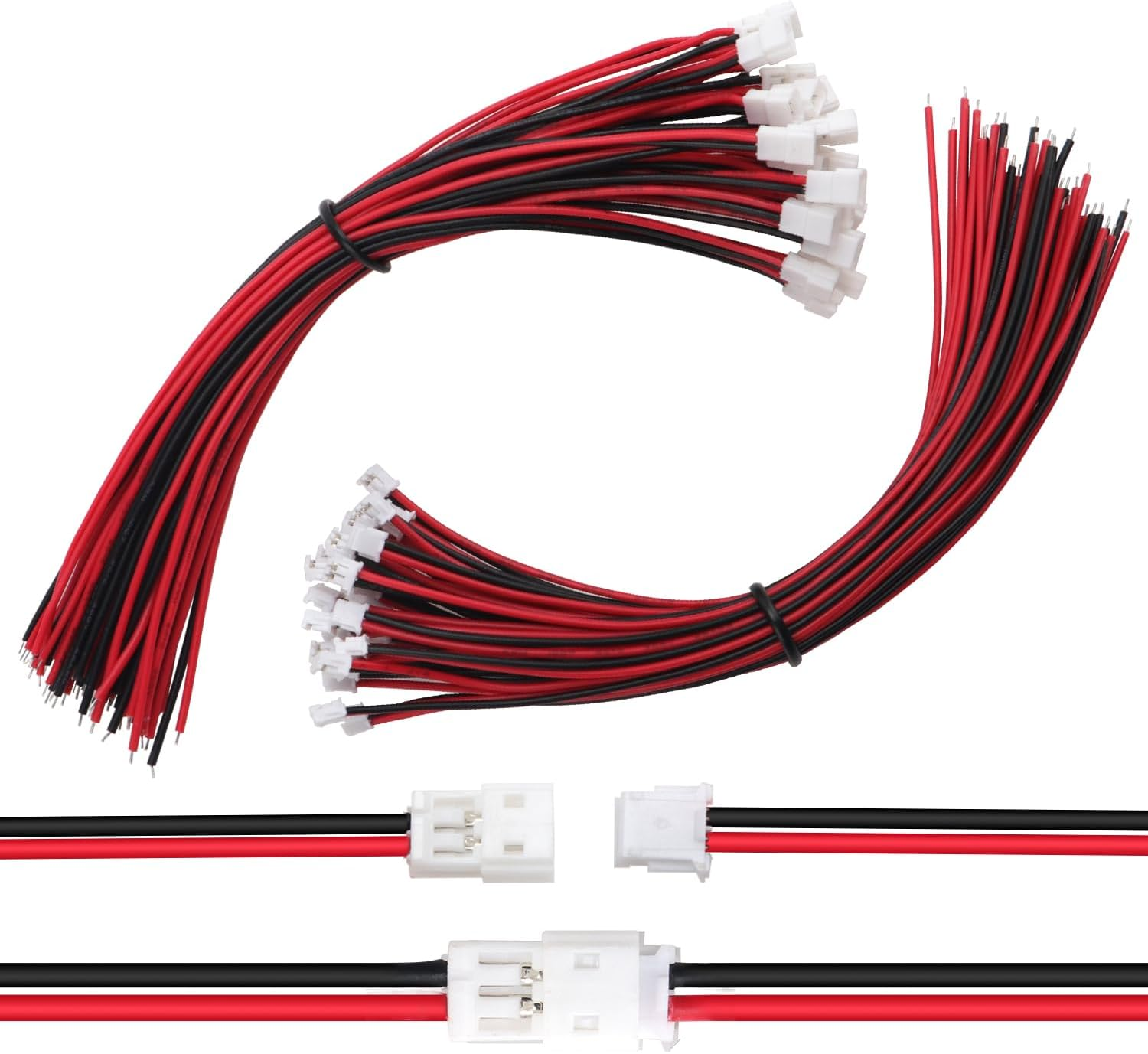 Lyeteung 30 Pairs JST 1.5 ZH 2 Pin Connectors, Mini Micro JST ZH 2-Pin Female and Male with 150 Mm 26AWG Cable Wire (Black Red)