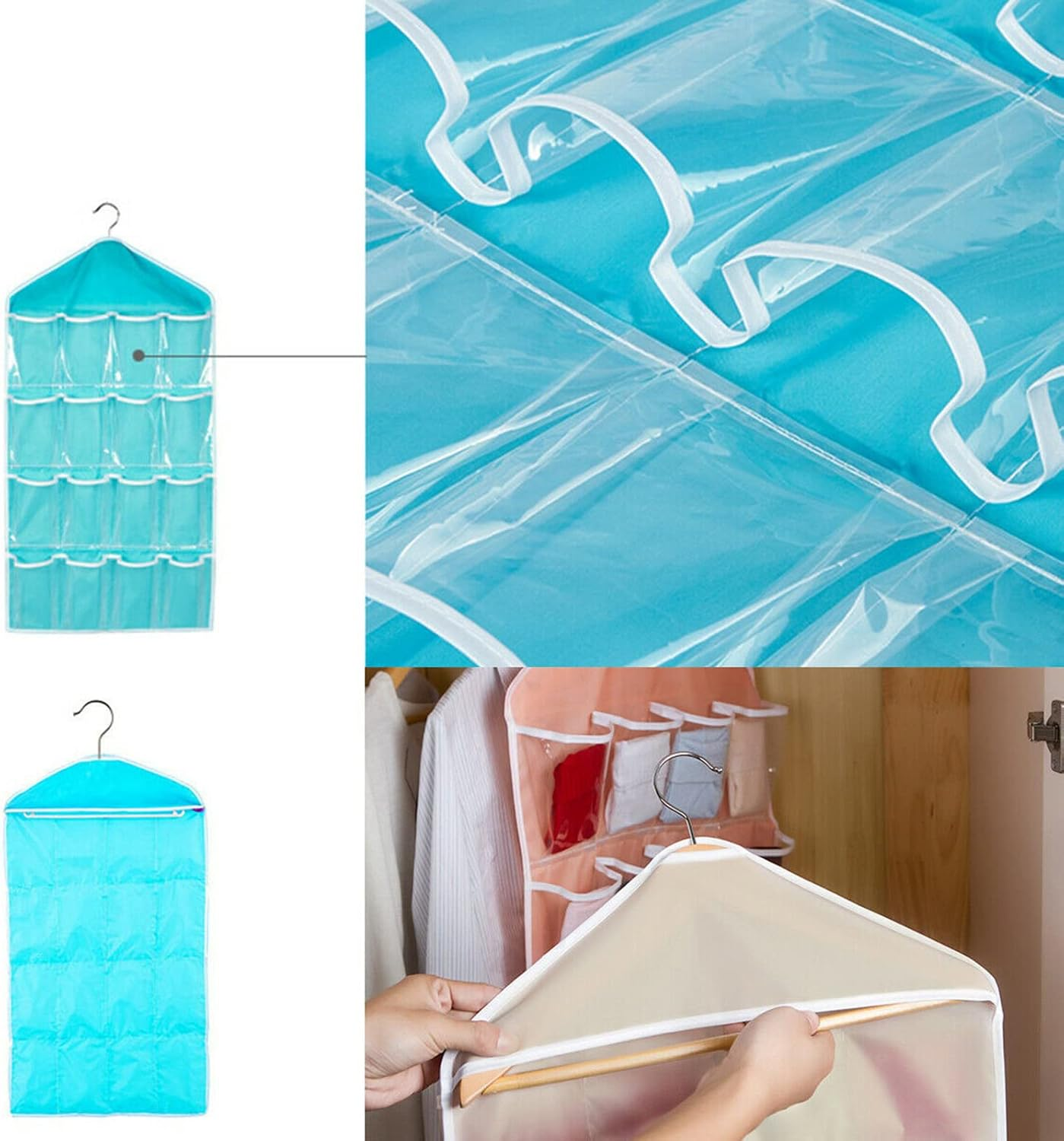 16 Pockets Socks Bra under Organizer Clear Home Rack Er Stora Organizer Bedroom Bag Beige image number 5