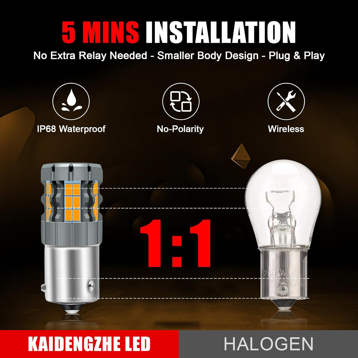 Kaidengzhe 1156 LED Turn Signal Light Bulb, CANBUS Error Free 400% Bright 3000LM, 12V-30V anti Hyper Flash BAU15S PY21W LED Bulb Amber Yellow Replacement for Front and Rear Position Light, 2PCS image number 4