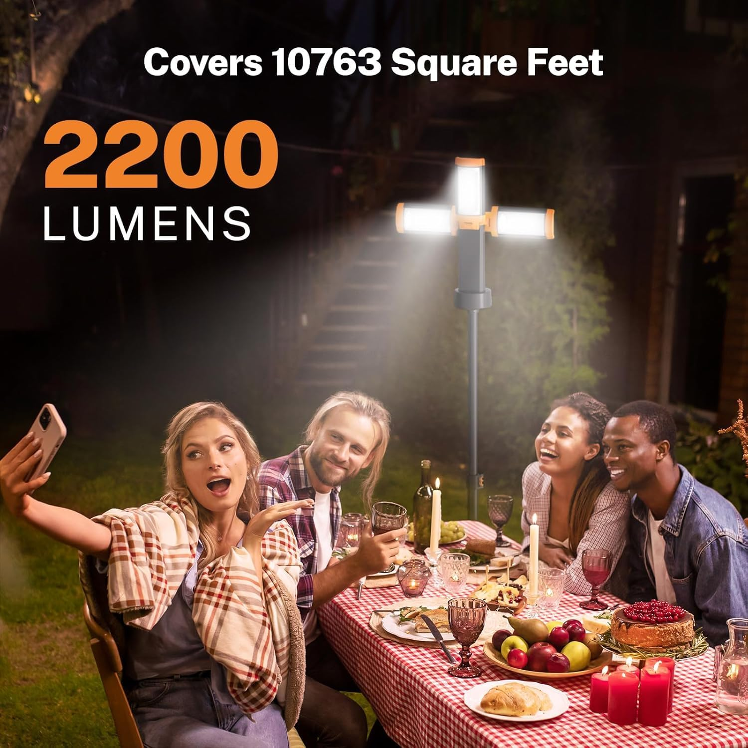 Rechargeable 10000Mah Camping Light, Portable Camping Light with Stand, Cordless Work Light with 3 LED Lamp Heads, Dimmable Magnetic Emergency Flashlight with Detachable Tripod, Orange image number 3