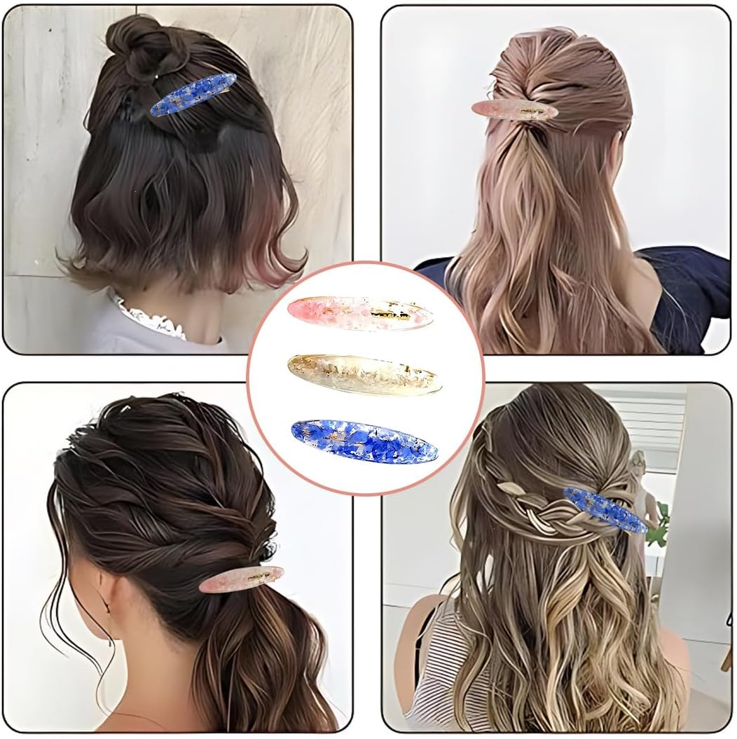 Pack of 3 Oval Hair Clips Automatic Large Classic Hair Clips Hair Clip Hair Clips for Women French Hair Clips Fragmented Hair Pins for Fine Hair and Medium Thick Hair (3 Colours) image number 4