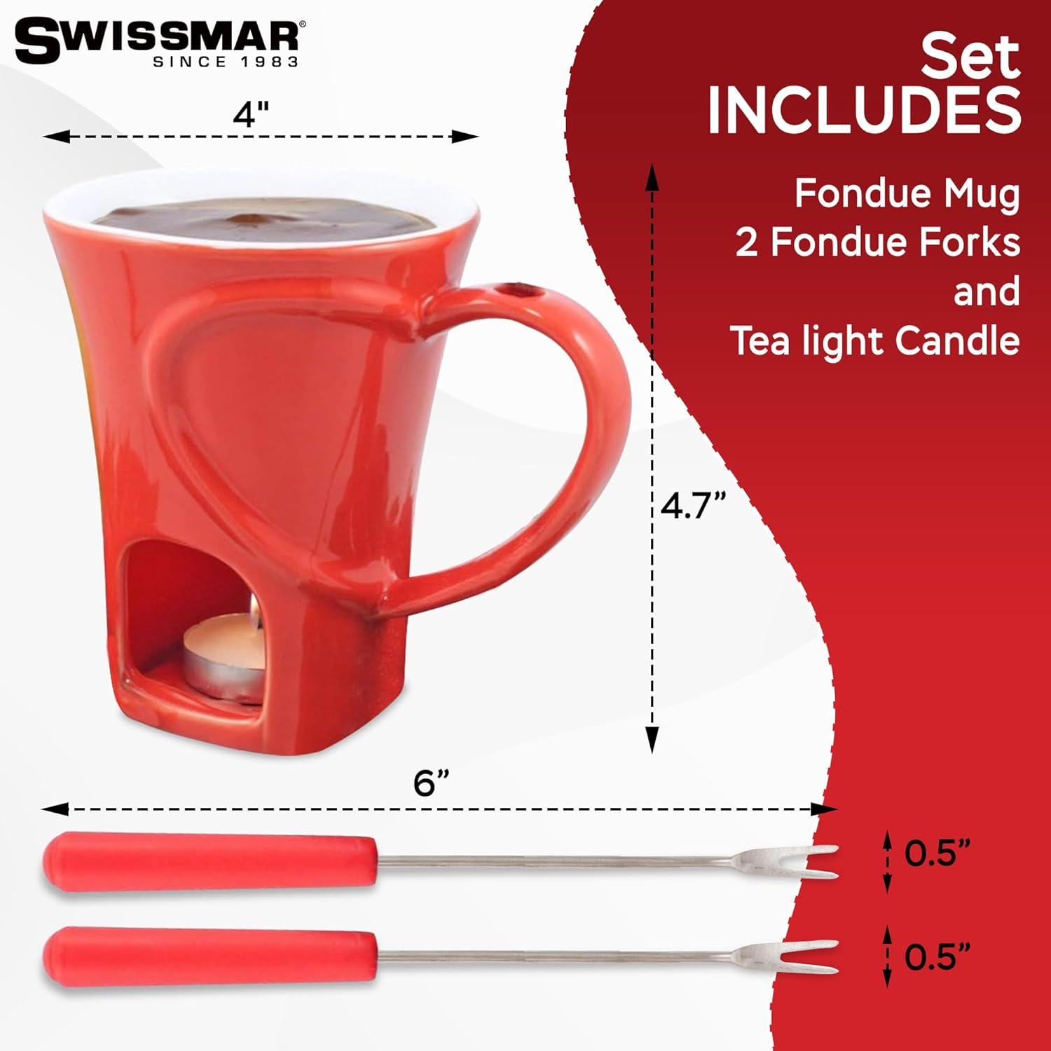 Swissmar F12066 4-Piece Sweetheart Chocolate Fondue Set, Red image number 4
