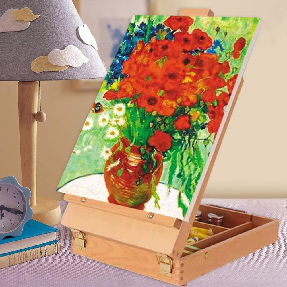 Table Top Easel Art Easel Shetchbox Easel Tabletop Easel, Premium Wooden Artist Desktop Case for Student Artist Beginner image number 2
