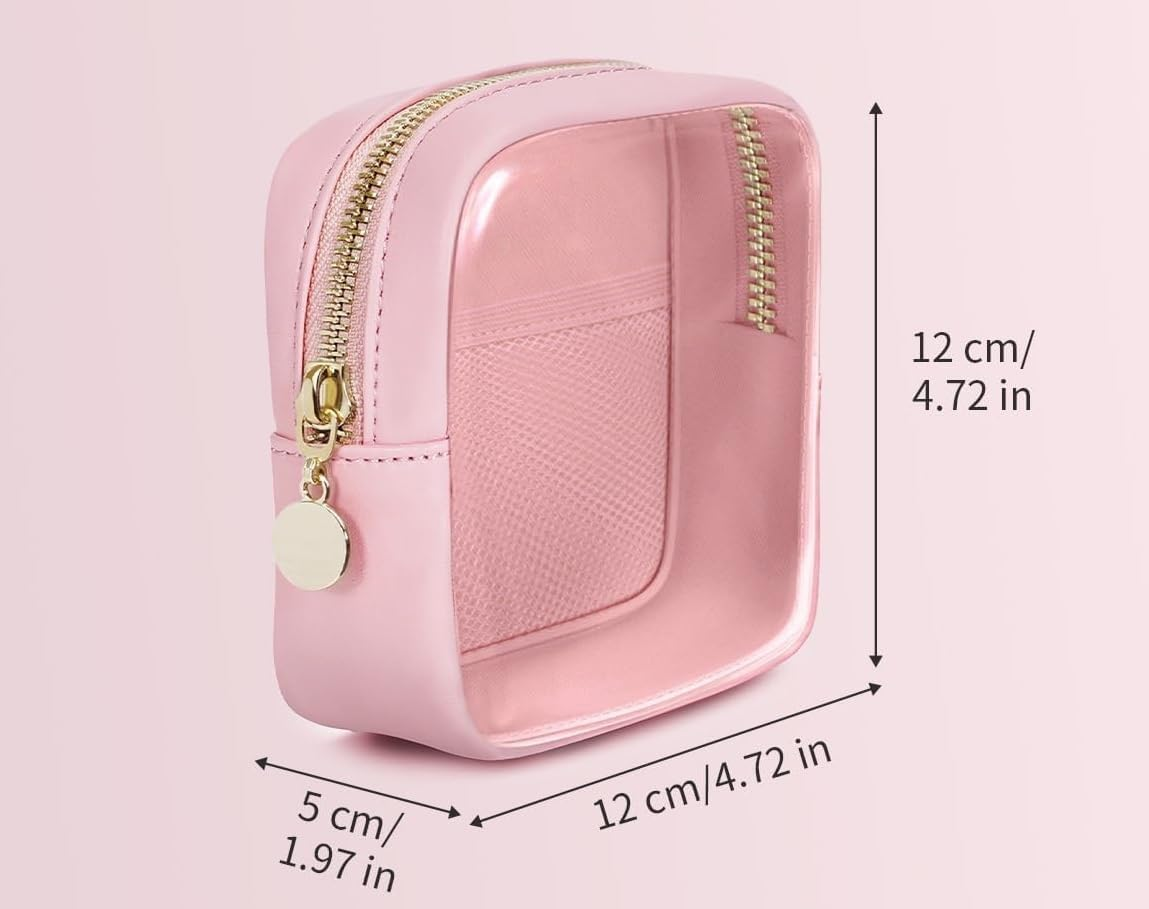 Clear Makeup Bag for Purse Mini Make up Cute Cosmetic Bag Pouch for Women with Slip-In Pockets Travel Toiletry Essentials Eco Vegan Leather Organizer Bags (Pink, One Size) image number 3