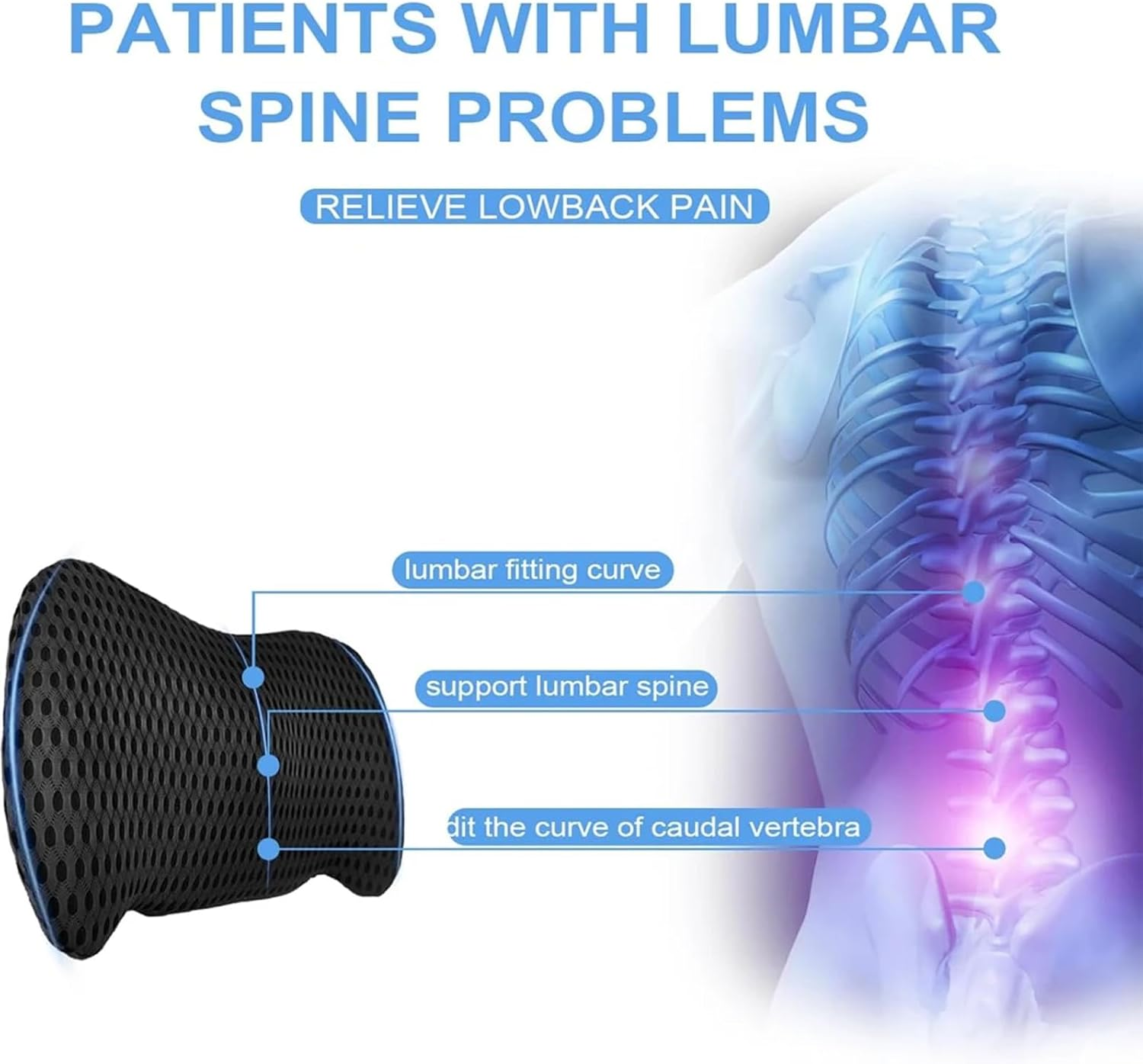 Lumbar Support Pillow - Memory Foam Back Cushion for Lower Back Pain Relief, Ergonomic for Office Chair, Car Seat, Bed - Lower Back Pain Relief for Drivers and Office Workers (Black) image number 3