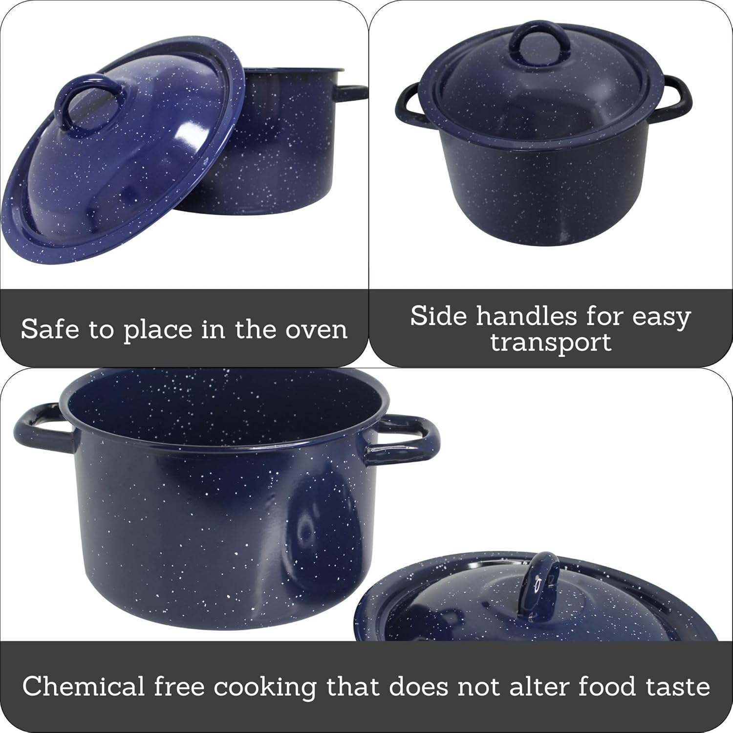 IMUSA USA C20666-1063310W Speckled Stock Pot with Lid 6-Quart, Blue image number 3
