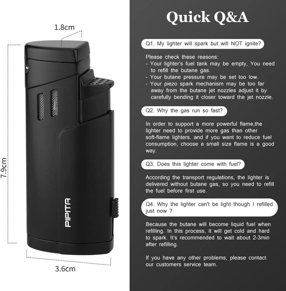 PIPITA Torch Lighter Windproof Triple Jet Flame Butane Lighter with Punch Refillable Zinc Alloy Lighter, Color Change Design of Visual Gas Window (Butane Not Included) (Black) image number 2