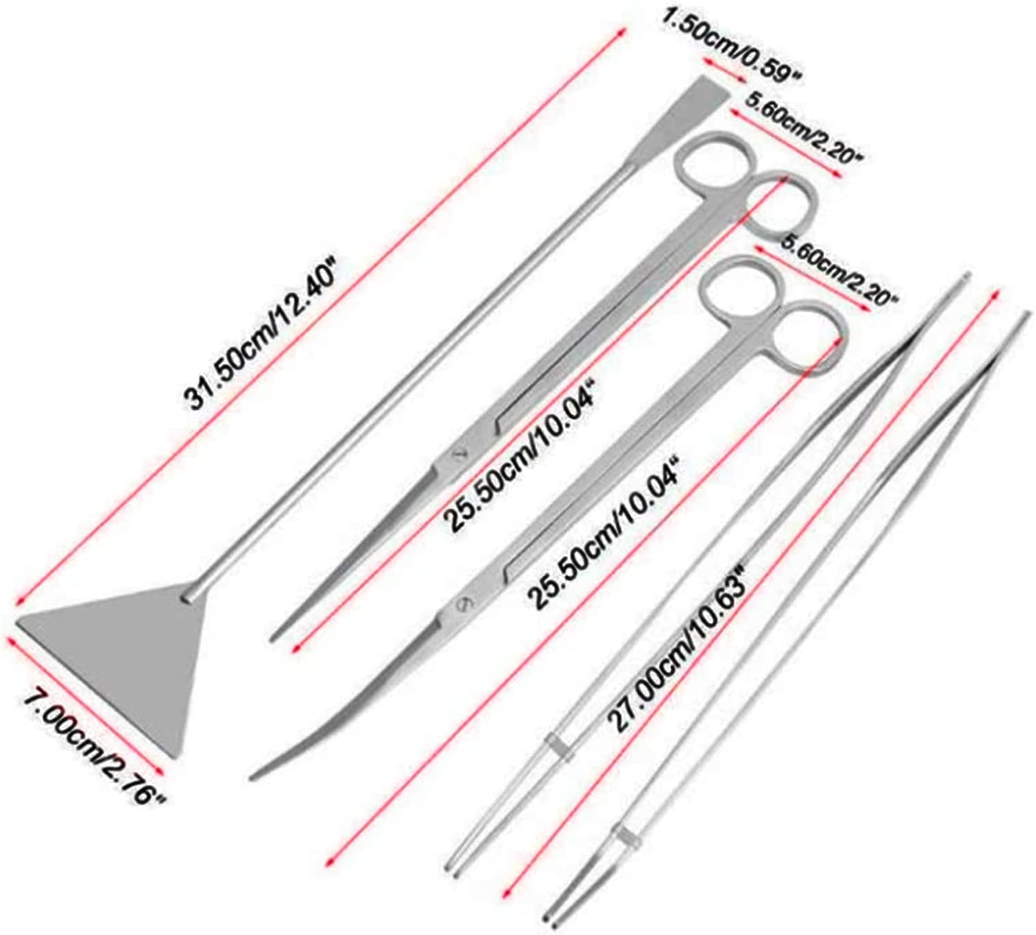 Lehom Aquatic Plant Tools 5 Pieces Aquarium Plant Tweezers Fish Tank Stainless Steel Plant Tool Set Aquarium Aquascaping Tweezers Scissors Substrate Spatula Kit image number 4