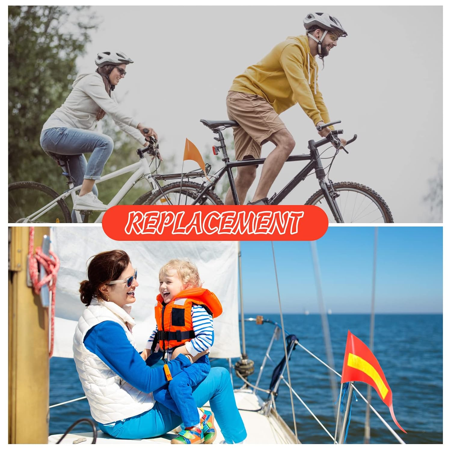 Breling 2 Pieces Replacement Safety Flag Pennant High Visibility Bike Safety Flag with Pole Tear-Resistant Waterproof Bicycle Decor for Bicycle Electric Car Outdoor Tent(Orange and Yellow) image number 4