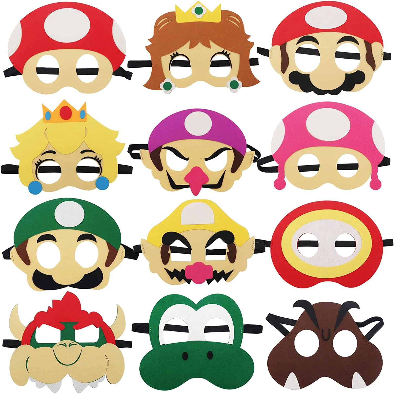 12Pcs Mario Mask, Birthday Cosplay Character Mario Masks, Cosplay Party Masks, Felt Masks, Children'S Party Masks, Character Masquerade, Halloween Dress up Party Supplies for Kids Party