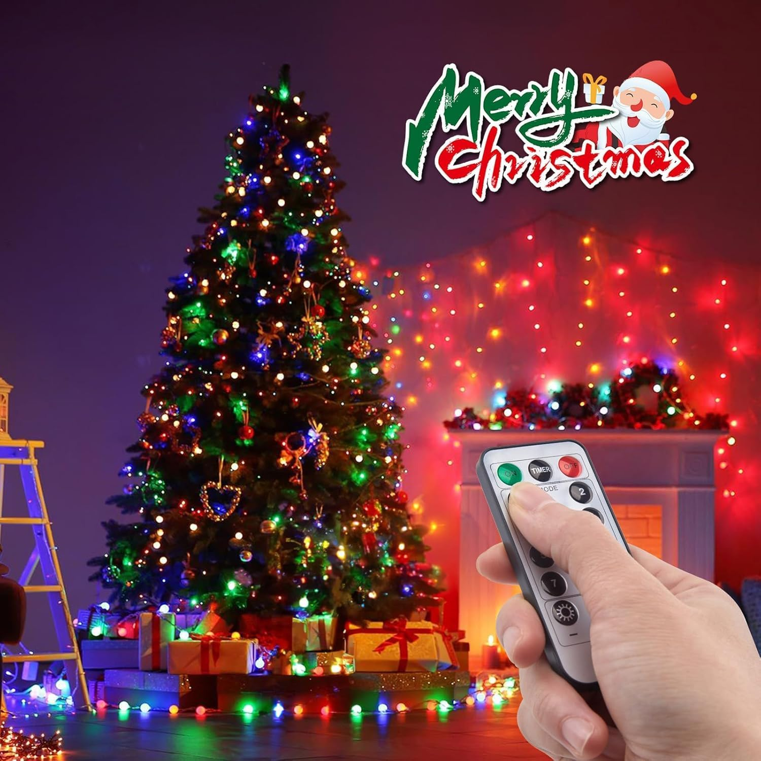 Fairy Lights Battery Operated, 34Ft 100 Led Lights, Globe String Lights, Waterproof 8 Modes with Remote Mini Lights for Indoor Outdoor Bedroom Party Wedding Garden Christmas Tree Decor, Colorful image number 5