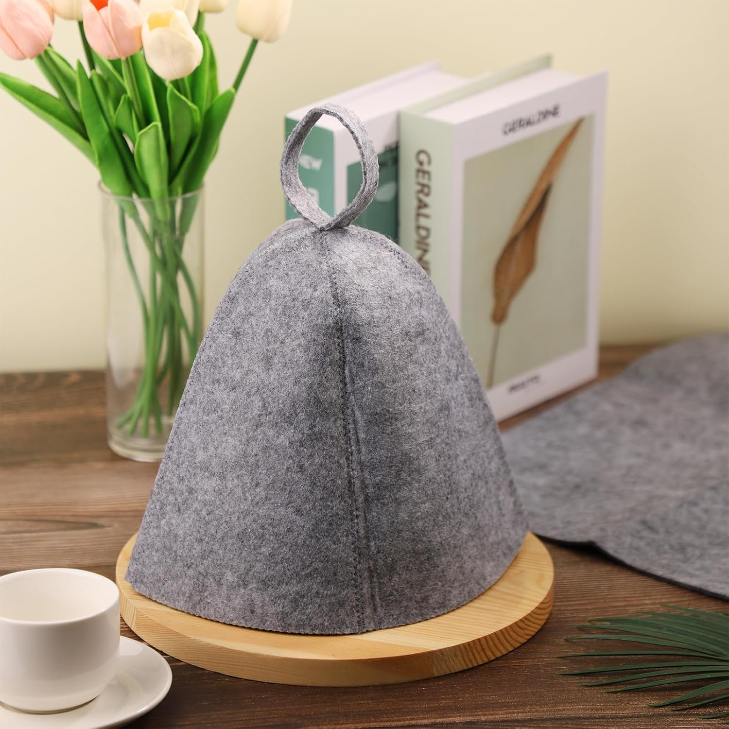 Lasuroa 2Pcs Sauna Hats & 2Pcs Sauna Mats, High Absorbent Premium Felt Sauna Set Sauna Hat and Sauna Cushion Practical Steam Bath Sauna Accessories for Women and Men(Gray) image number 4